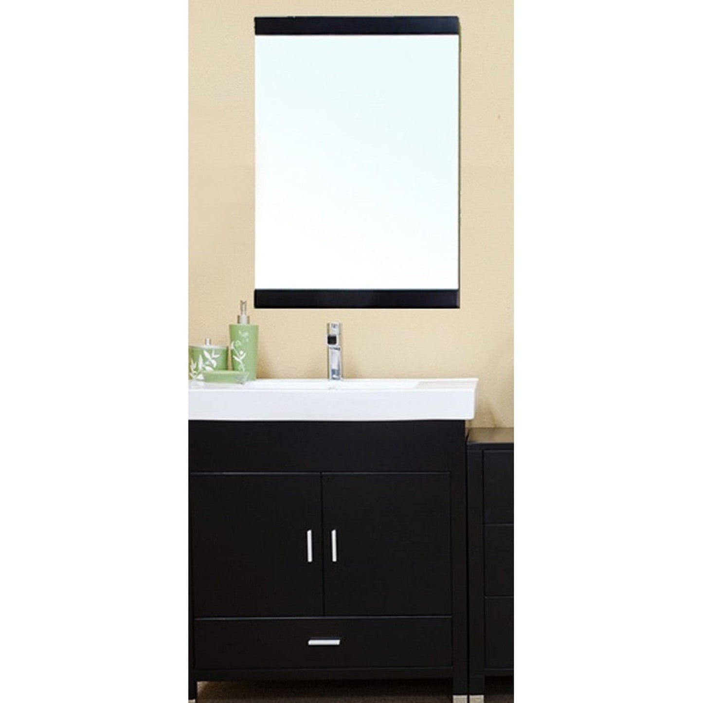 Bellaterra Home 30" x 33" Black Rectangle Wall-Mounted Solid Wood Framed Mirror