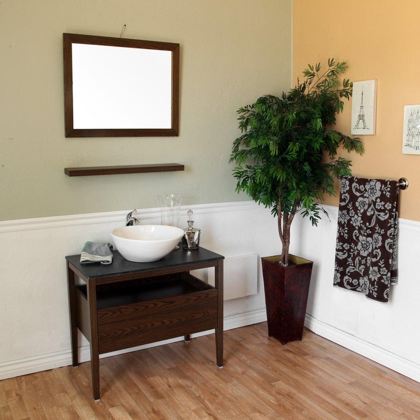 Bellaterra Home 32" x 24" Dark Walnut Rectangle Wall-Mounted Solid Wood Framed Mirror