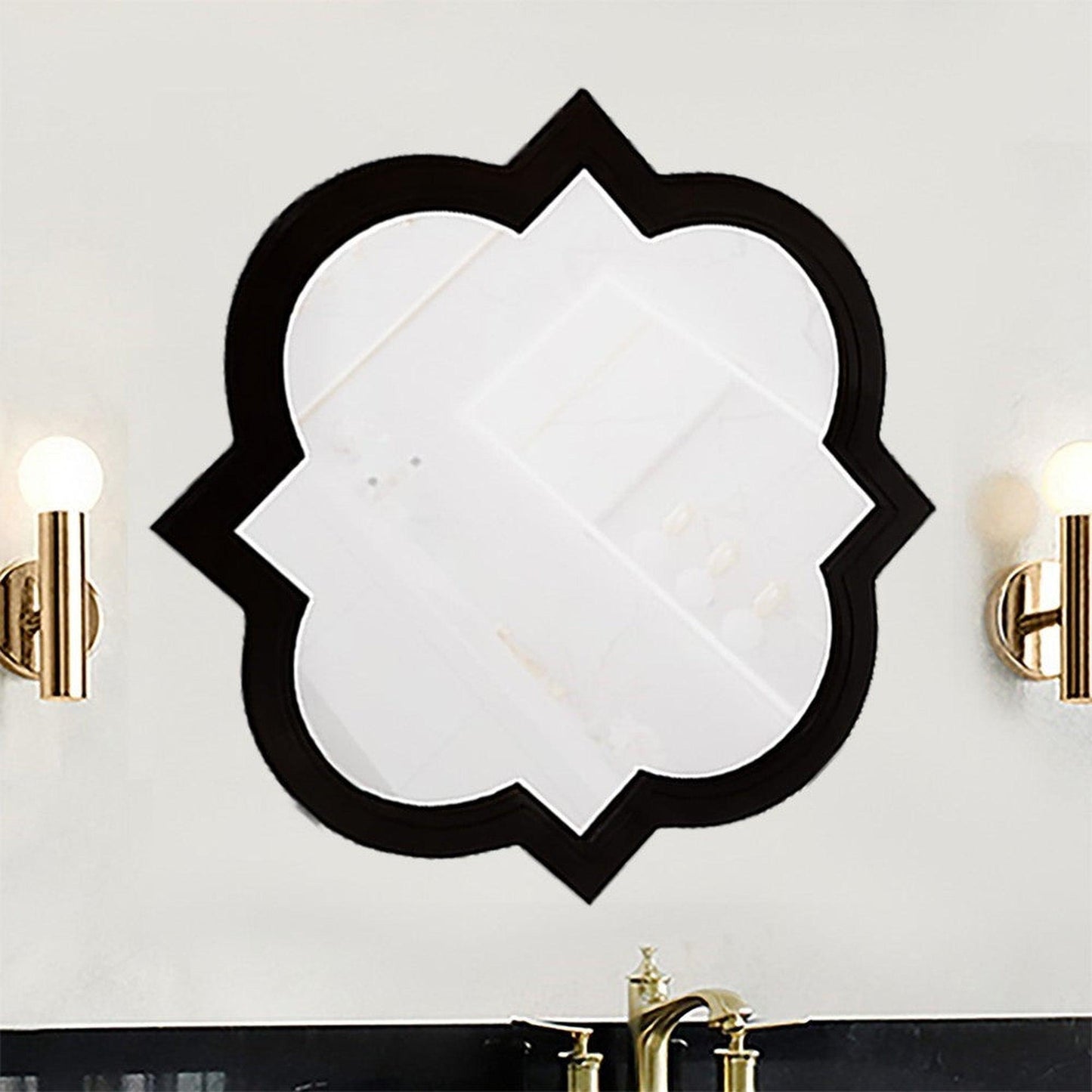 Bellaterra Home 32" x 32" Black Quatrefoil Wall-Mounted Wood Framed Mirror