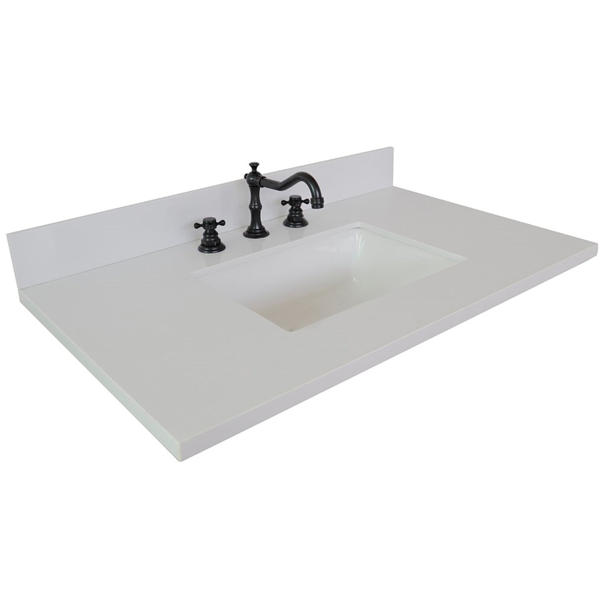 Bellaterra Home 37" x 22" White Quartz Three Hole Vanity Top With Unde