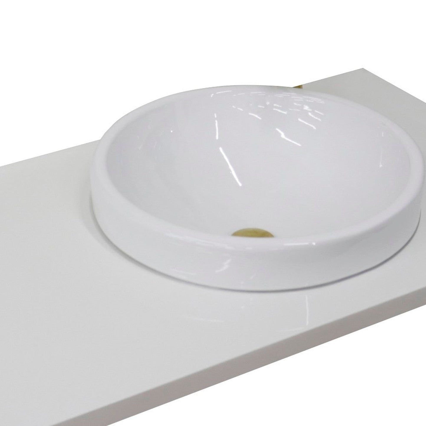 Bellaterra Home 43" x 22" White Quartz Vanity Top With Right Offset Semi-recessed Round Sink and Overflow