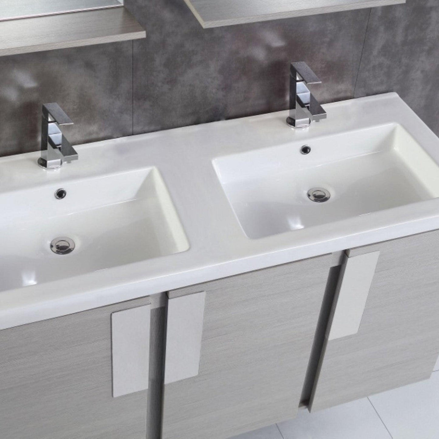 Bellaterra Home 48" 3-Door 1-Drawer Gray Pine Wall Mount Vanity Set With Ceramic Double Integrated Sink and Ceramic Top