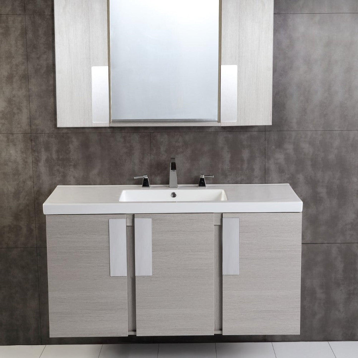 Bellaterra Home 48" 3-Door 1-Drawer Gray Pine Wall Mount Vanity Set With Ceramic Integrated Sink and Ceramic Top