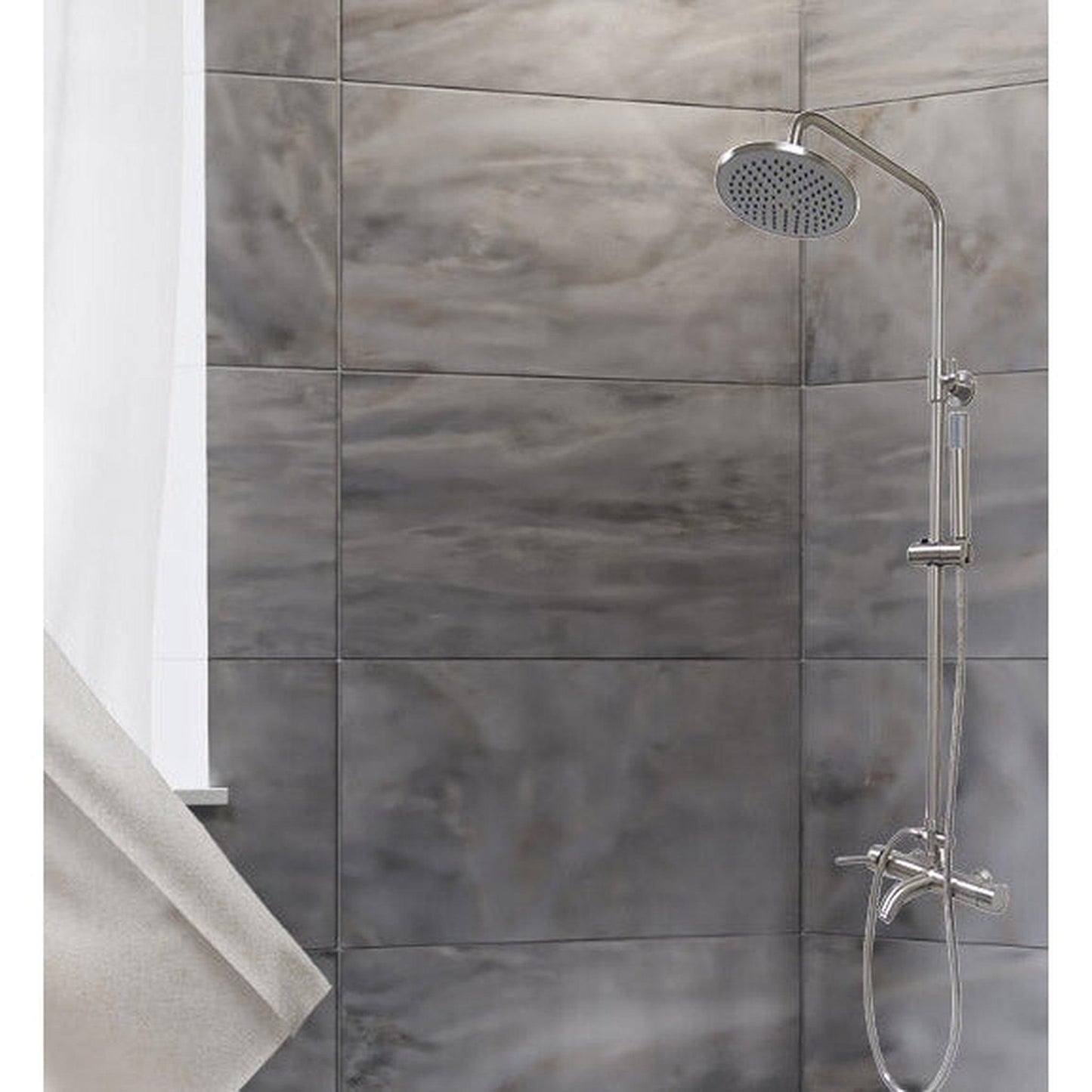 Bellaterra Home Atrani 45" Wall-Mount Rainfall Shower Brushed Nickel Bathtub Faucet With Hand Shower