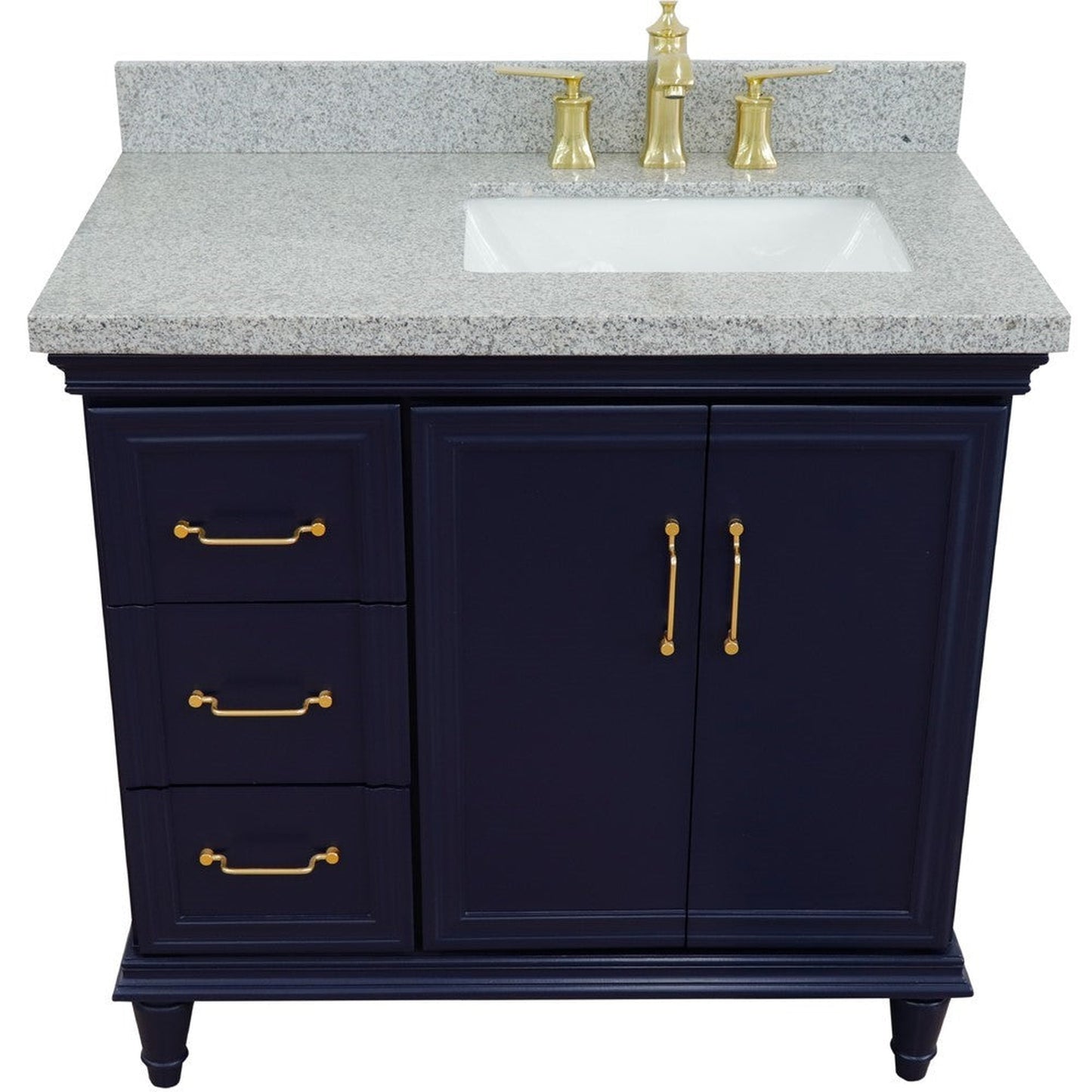 Bellaterra Home Forli 37" 2-Door 3-Drawer Blue Freestanding Vanity Set With Ceramic Right Offset Undermount Rectangular Sink and Gray Granite Top, and Right Door Cabinet