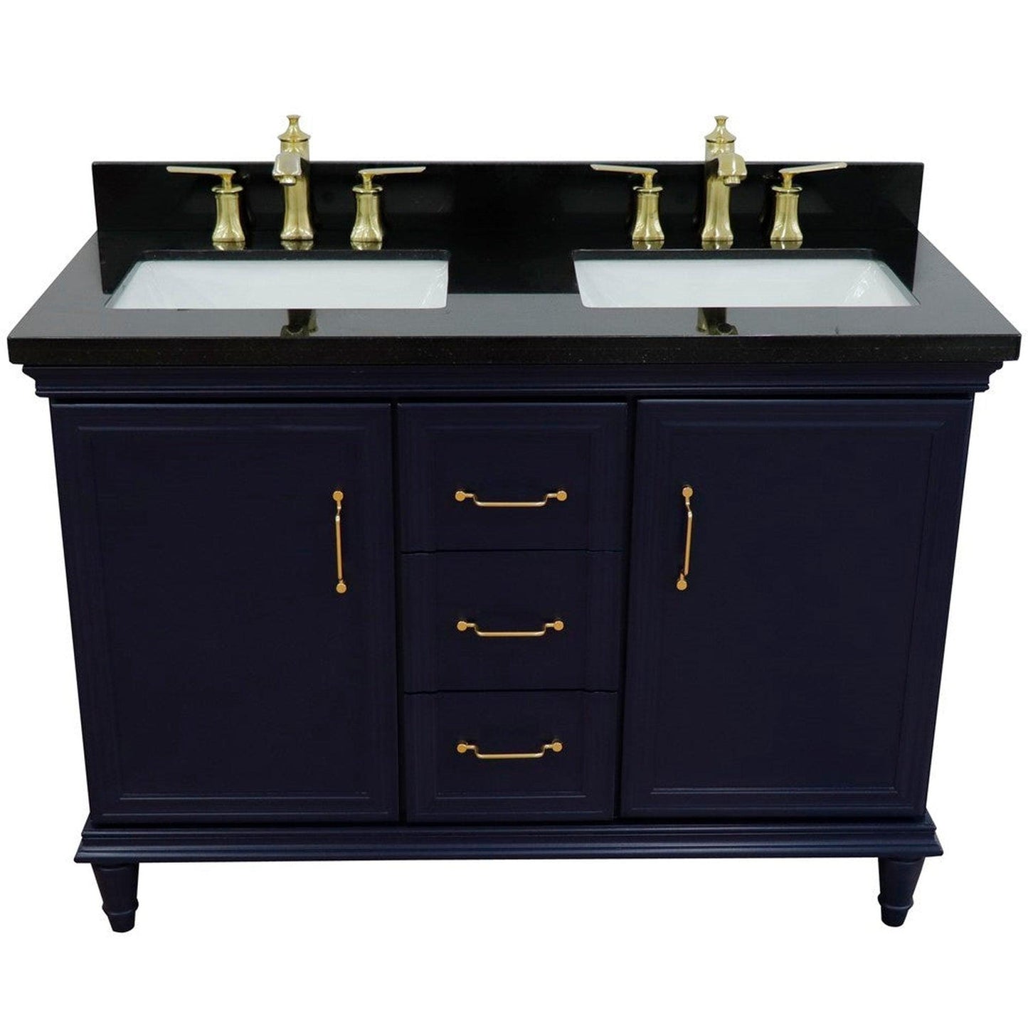 Bellaterra Home Forli 49" 2-Door 3-Drawer Blue Freestanding Vanity Set With Ceramic Double Undermount Rectangular Sink and Black Galaxy Granite Top
