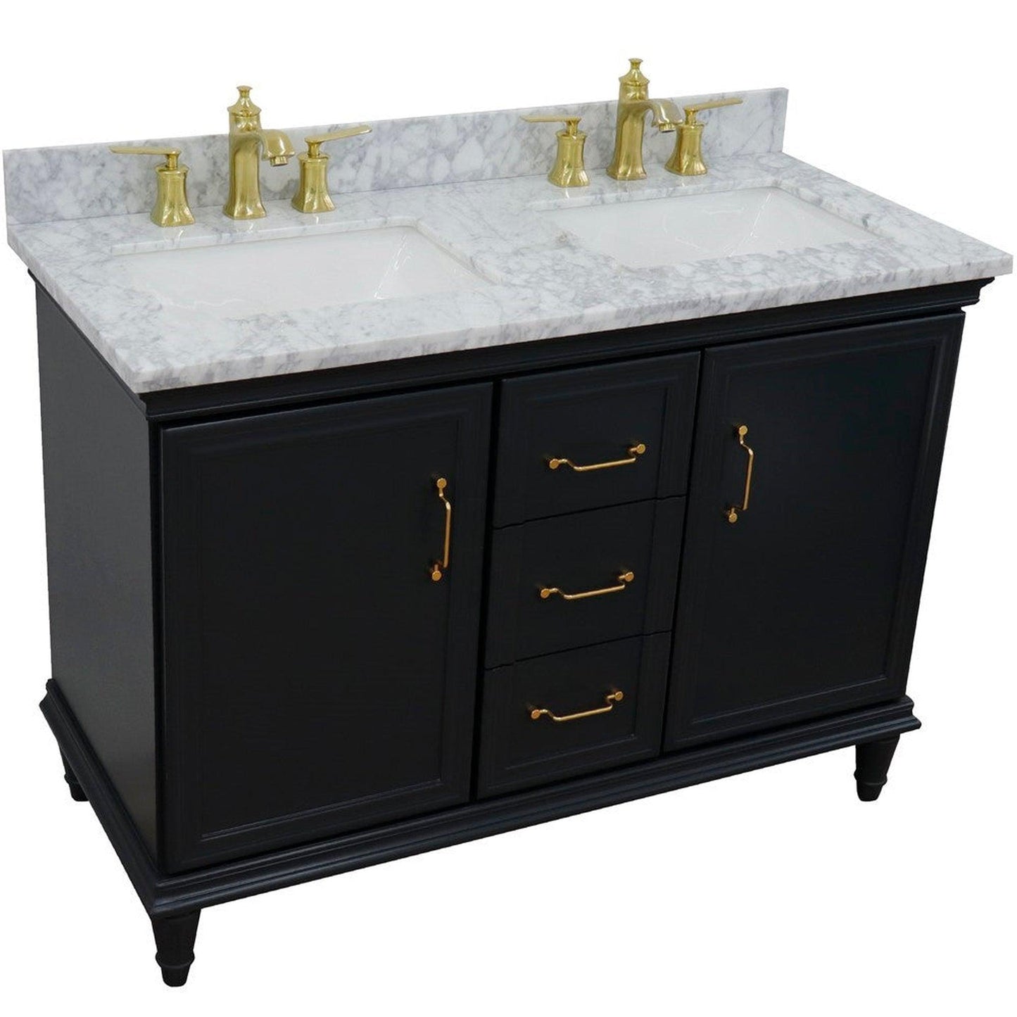 Bellaterra Home Forli 49" 2-Door 3-Drawer Dark Gray Freestanding Vanity Set With Ceramic Double Undermount Rectangular Sink and White Carrara Marble Top