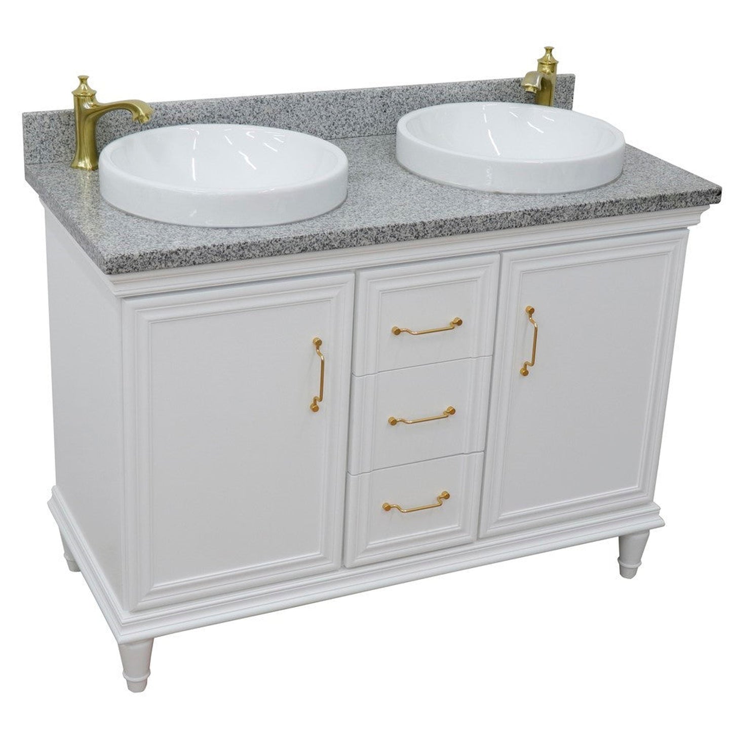 Bellaterra Home Forli 49" 2-Door 3-Drawer White Freestanding Vanity Set With Ceramic Double Vessel Sink and Gray Granite Top