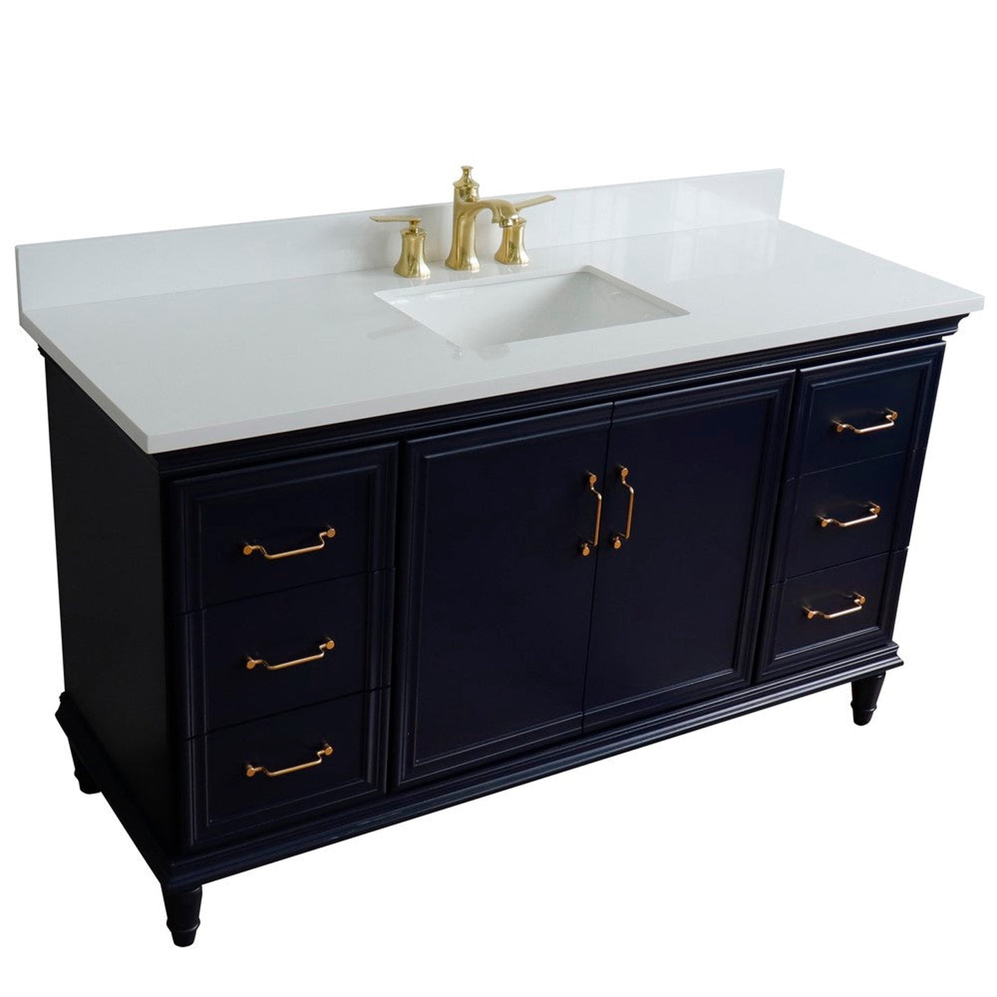 Bellaterra Home Forli 61" 2-Door 6-Drawer Blue Freestanding Vanity Set With Ceramic Undermount Rectangular Sink and White Quartz Top