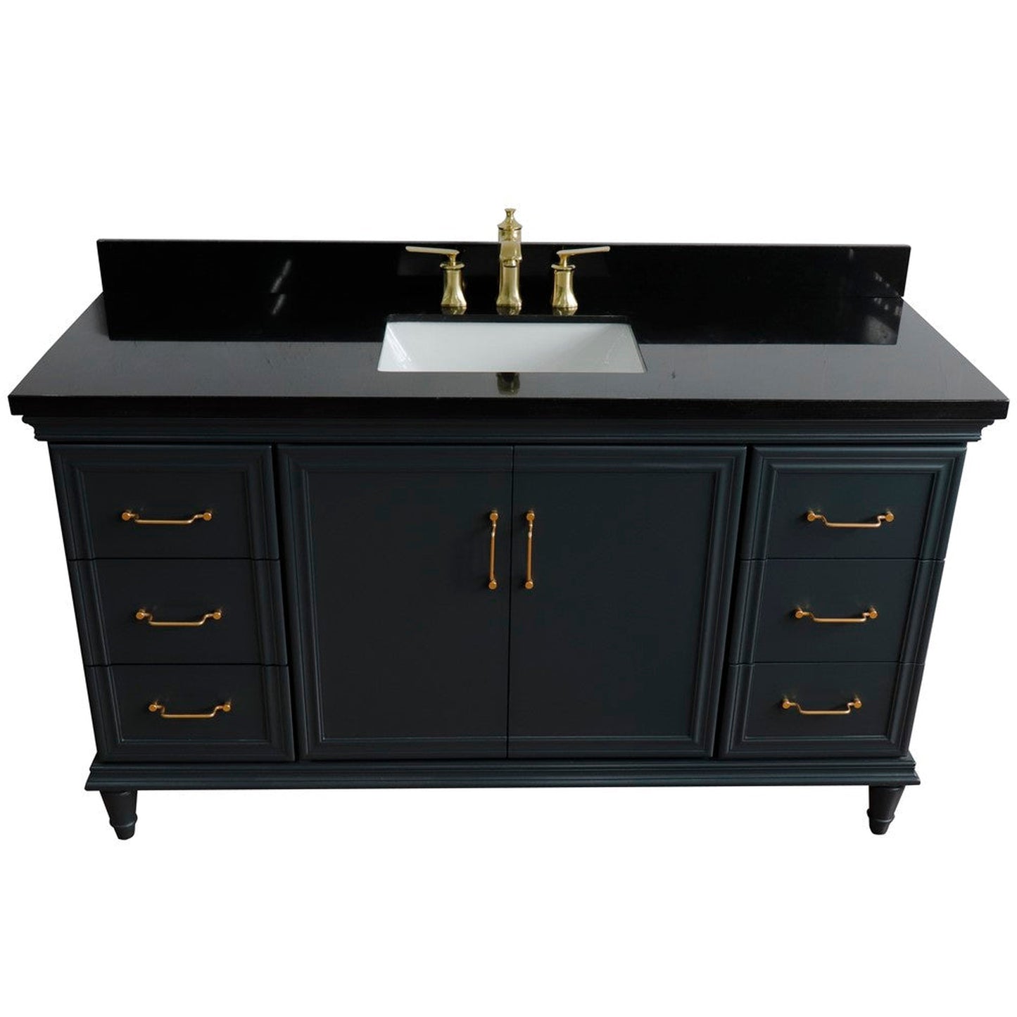 Bellaterra Home Forli 61" 2-Door 6-Drawer Dark Gray Freestanding Vanity Set With Ceramic Undermount Rectangular Sink and Black Galaxy Granite Top
