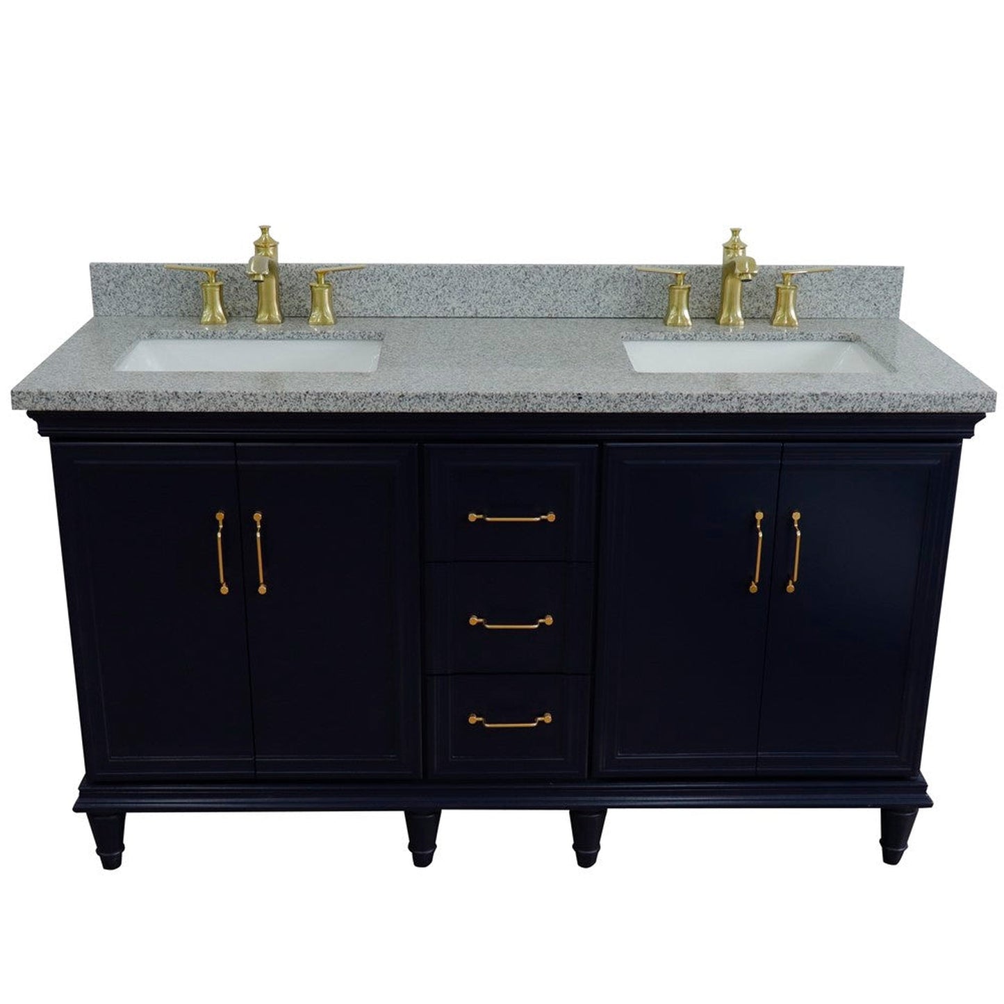 Bellaterra Home Forli 61" 4-Door 3-Drawer Blue Freestanding Vanity Set With Ceramic Double Undermount Rectangular Sink and Gray Granite Top