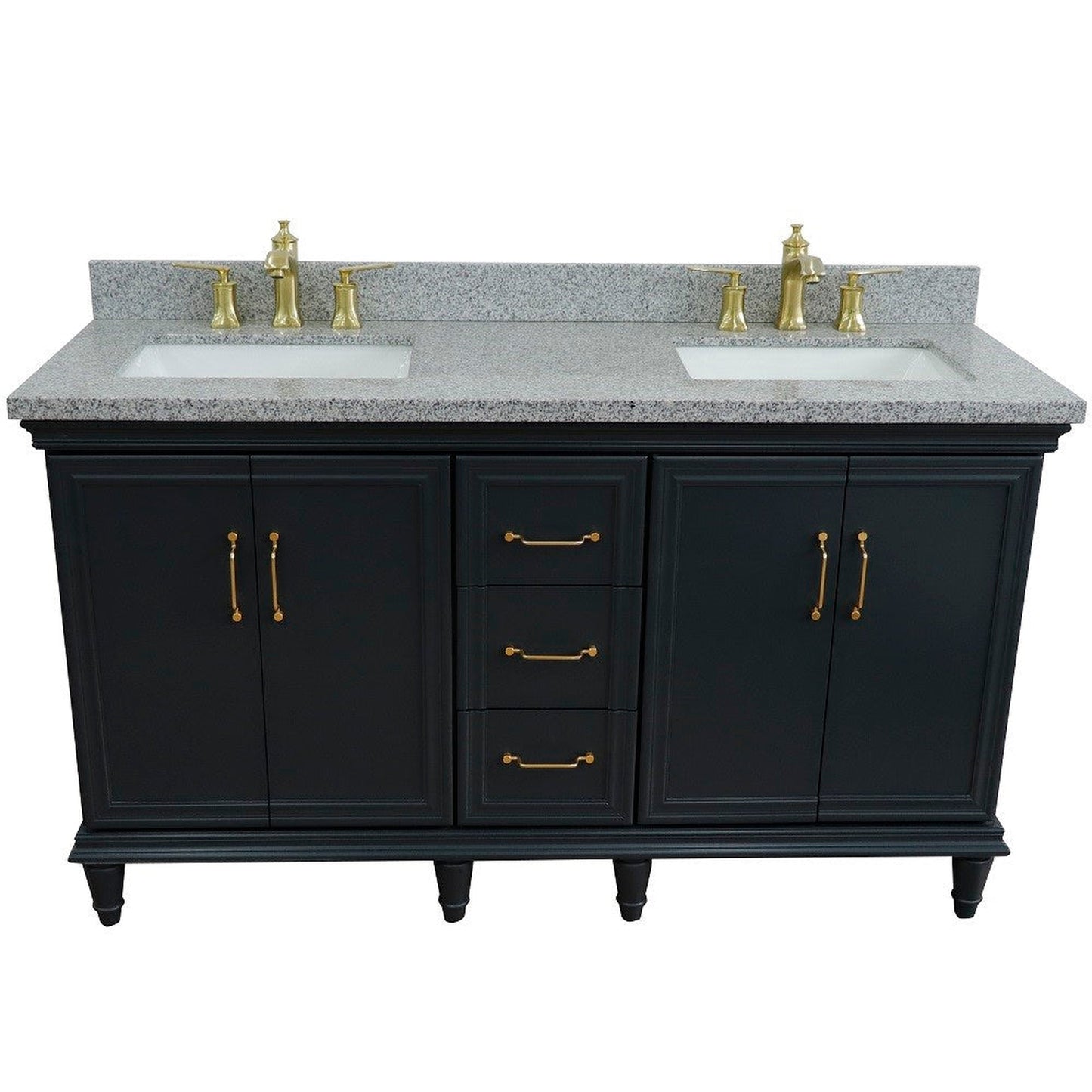 Bellaterra Home Forli 61" 4-Door 3-Drawer Dark Gray Freestanding Vanity Set With Ceramic Double Undermount Rectangular Sink and Gray Granite Top