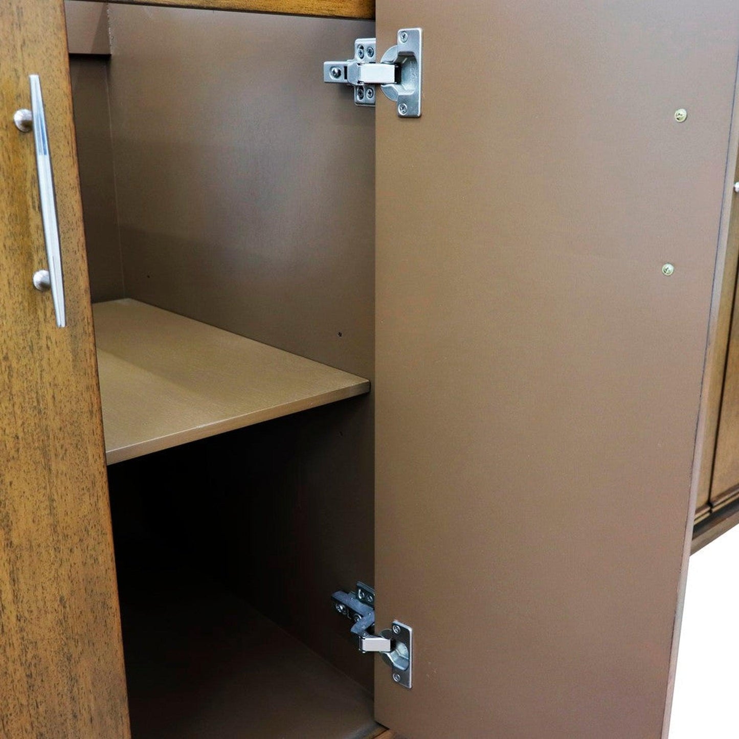 Bellaterra Home MCM 60" 4-Door 3-Drawer Walnut Freestanding Double Vanity Base