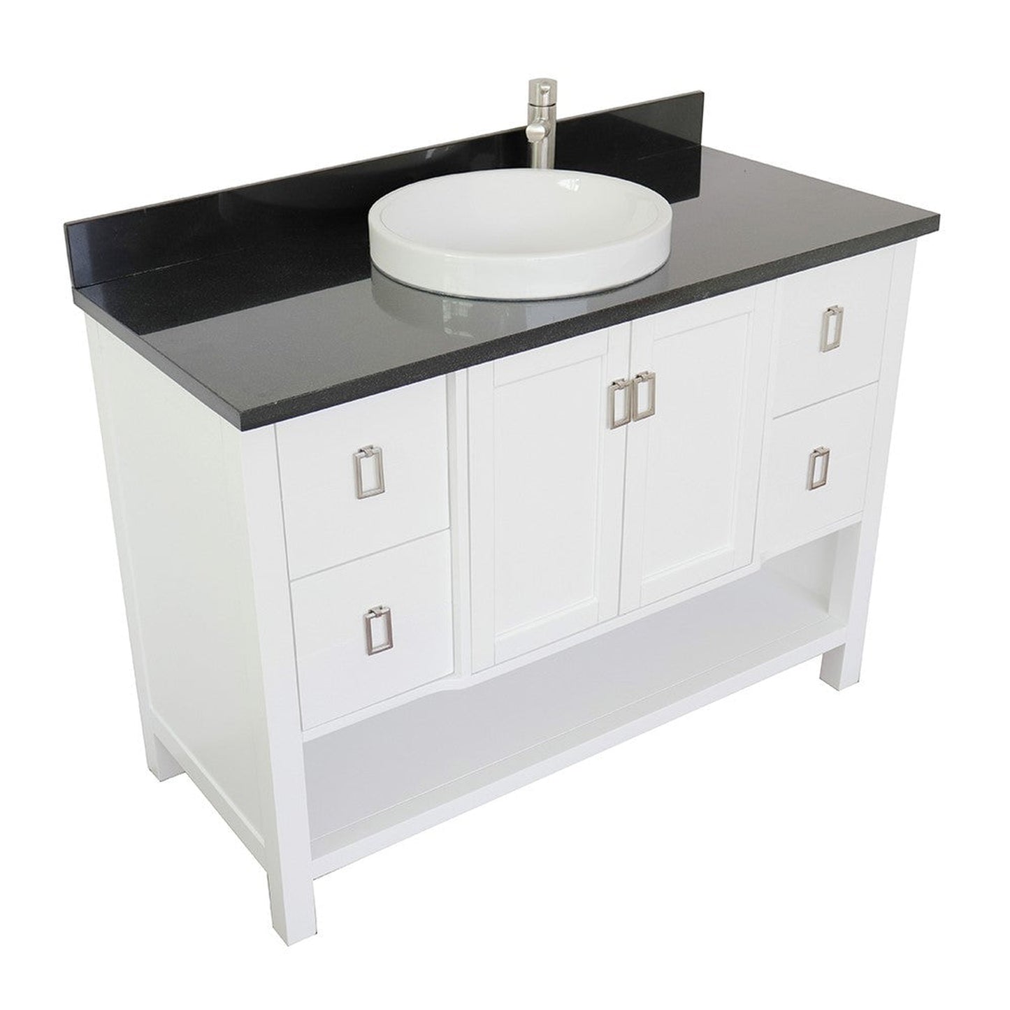 Bellaterra Home Monterey 49" 2-Door 4-Drawer White Freestanding Vanity Set With Ceramic Vessel Sink and Black Galaxy Top