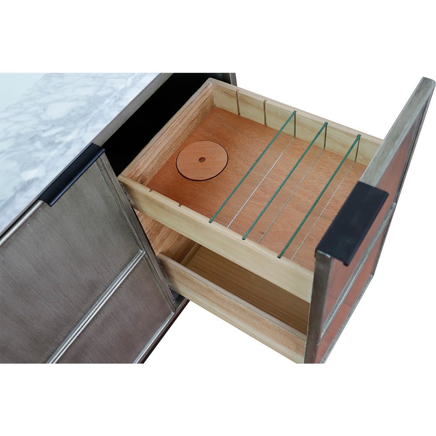 Bellaterra Home Scandi 37" 1-Door 2-Drawer Linen Brown Wall-Mount Vanity Set With Ceramic Undermount Oval Sink and Black Galaxy Top