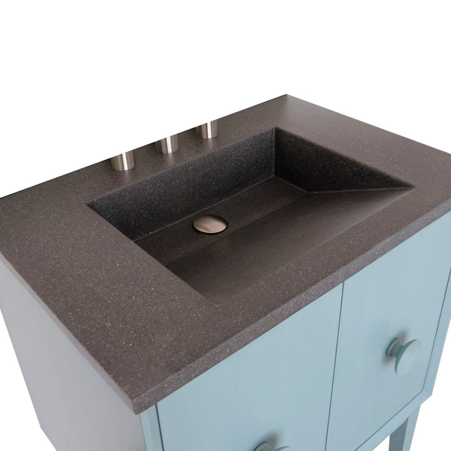 Bellaterra Home Stora 31" 2-Door 1-Drawer Aqua Blue Freestanding Vanity Set With Concrete Integrated Rectangular Ramp Sink and Black Concrete Top
