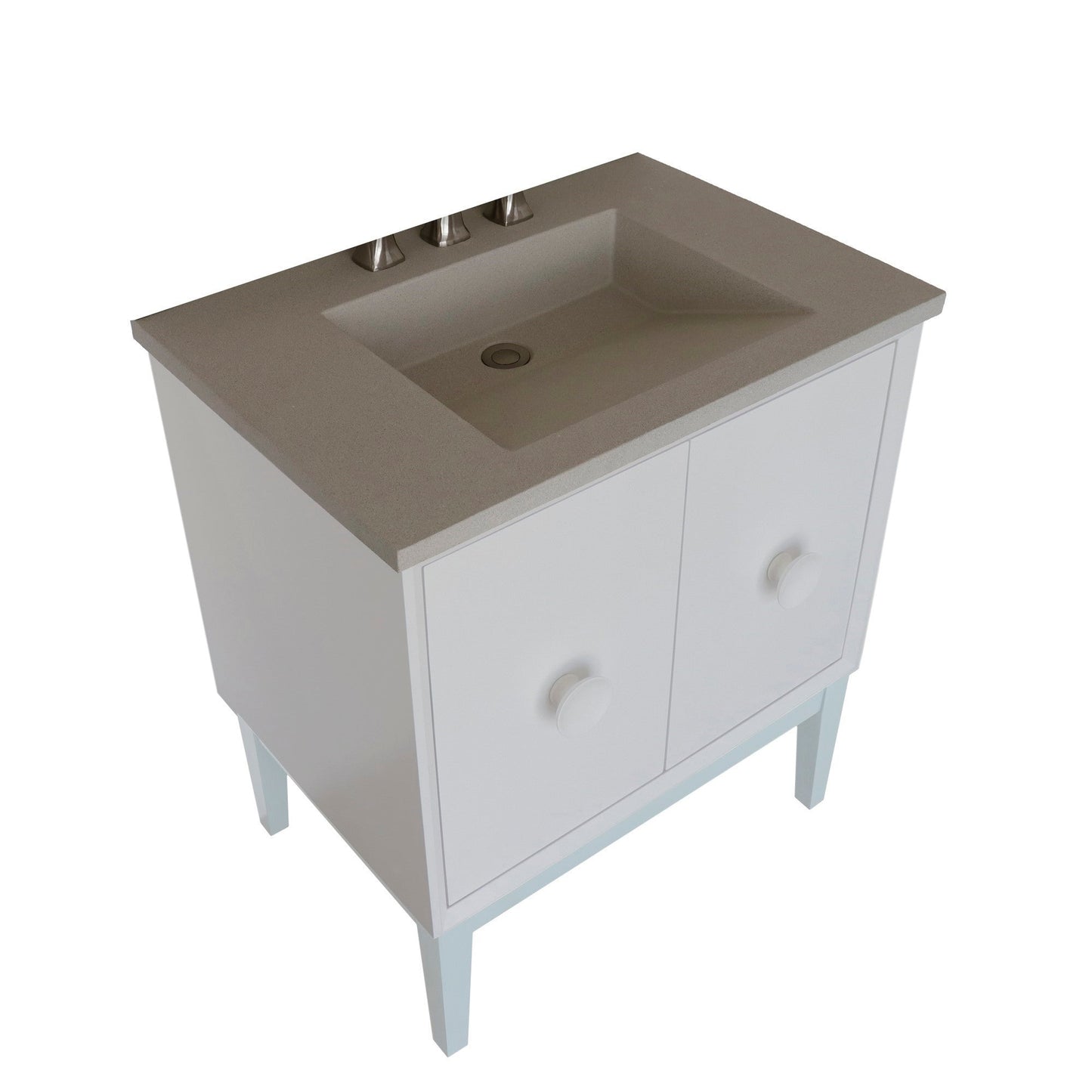 Bellaterra Home Stora 31" 2-Door 1-Drawer White Freestanding Vanity Set With Concrete Integrated Rectangular Ramp Sink and White Concrete Top