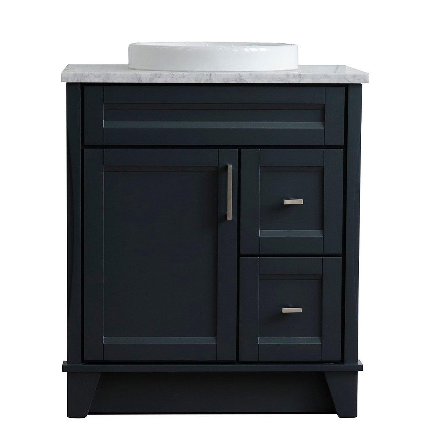 Bellaterra Home Terni 31" 1-Door 2-Drawer Dark Gray Freestanding Vanity Set With Ceramic Vessel Sink and White Carrara Marble Top