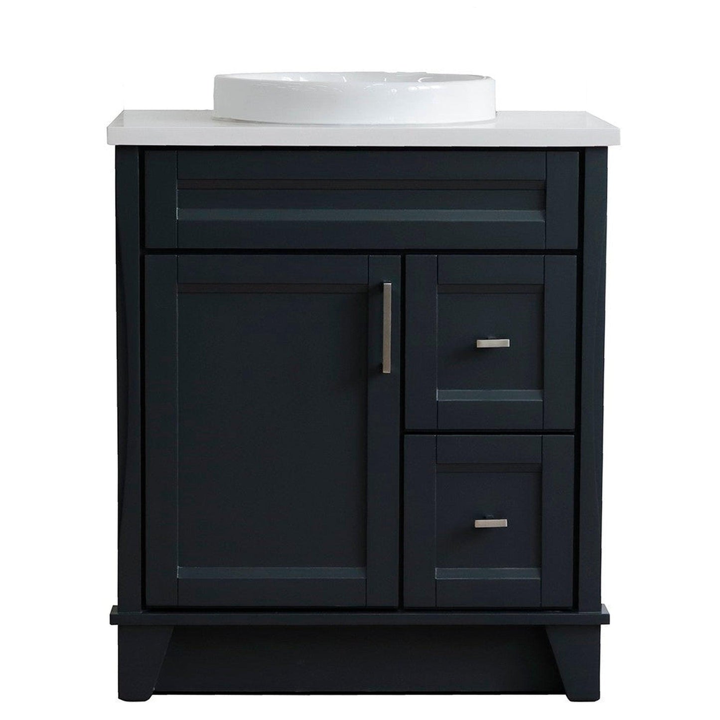 Bellaterra Home Terni 31" 1-Door 2-Drawer Dark Gray Freestanding Vanity Set With Ceramic Vessel Sink and White Quartz Top