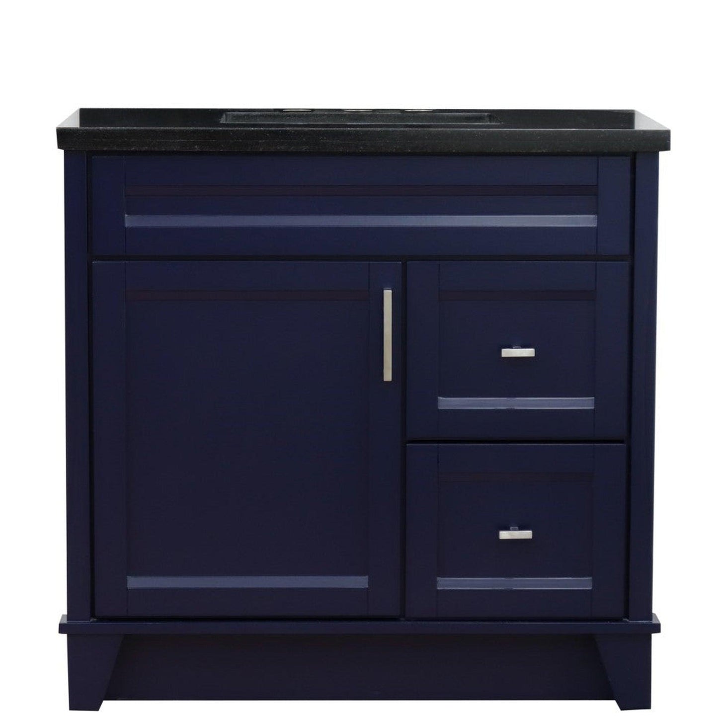 Bellaterra Home Terni 37" 1-Door 2-Drawer Blue Freestanding Vanity Set With Ceramic Center Undermount Rectangular Sink and Black Galaxy Granite Top, and Left Door Base