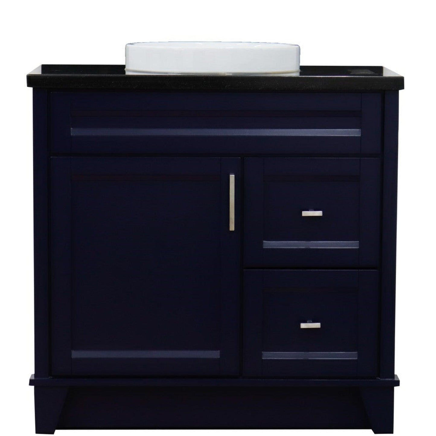 Bellaterra Home Terni 37" 1-Door 2-Drawer Blue Freestanding Vanity Set With Ceramic Center Vessel Sink and Black Galaxy Granite Top, and Left Door Base