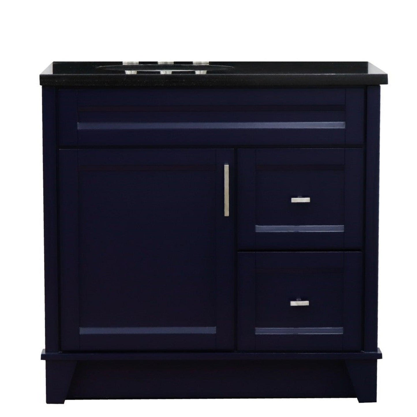 Bellaterra Home Terni 37" 1-Door 2-Drawer Blue Freestanding Vanity Set With Ceramic Left Offset Undermount Oval Sink and Black Galaxy Granite Top, and Left Door Base