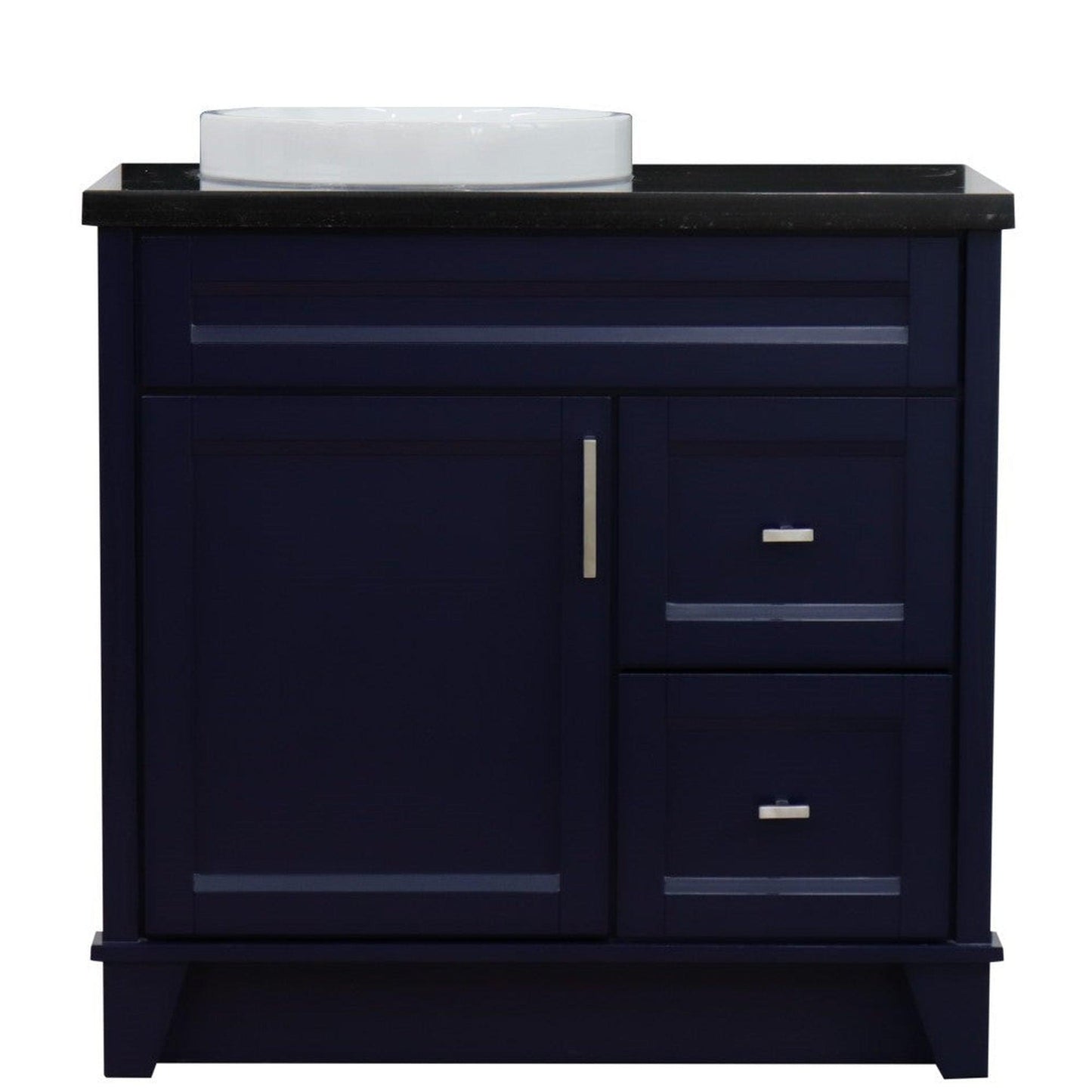 Bellaterra Home Terni 37" 1-Door 2-Drawer Blue Freestanding Vanity Set With Ceramic Left Offset Vessel Sink and Black Galaxy Granite Top, and Left Door Base