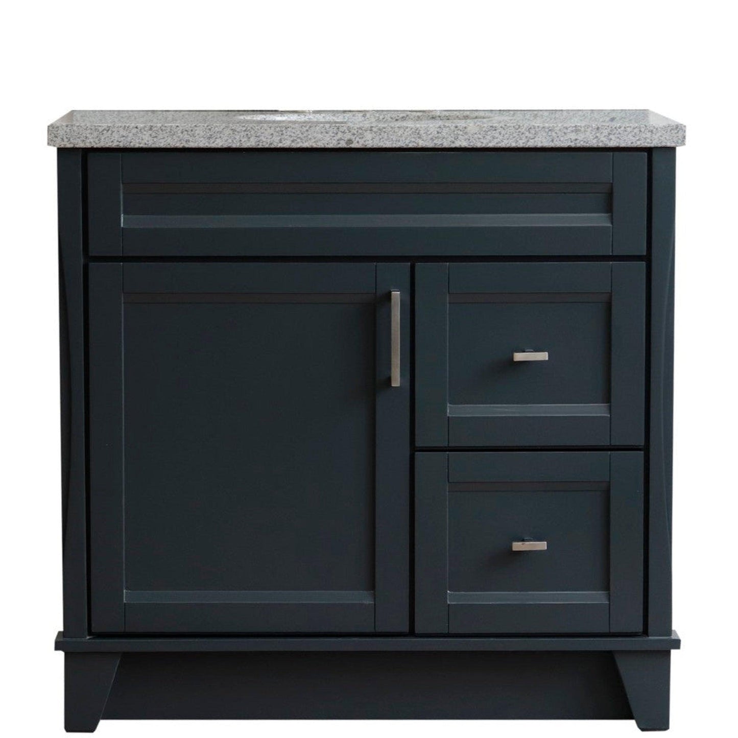 Bellaterra Home Terni 37" 1-Door 2-Drawer Dark Gray Freestanding Vanity Set With Ceramic Center Undermount Oval Sink and Gray Granite Top, and Left Door Base