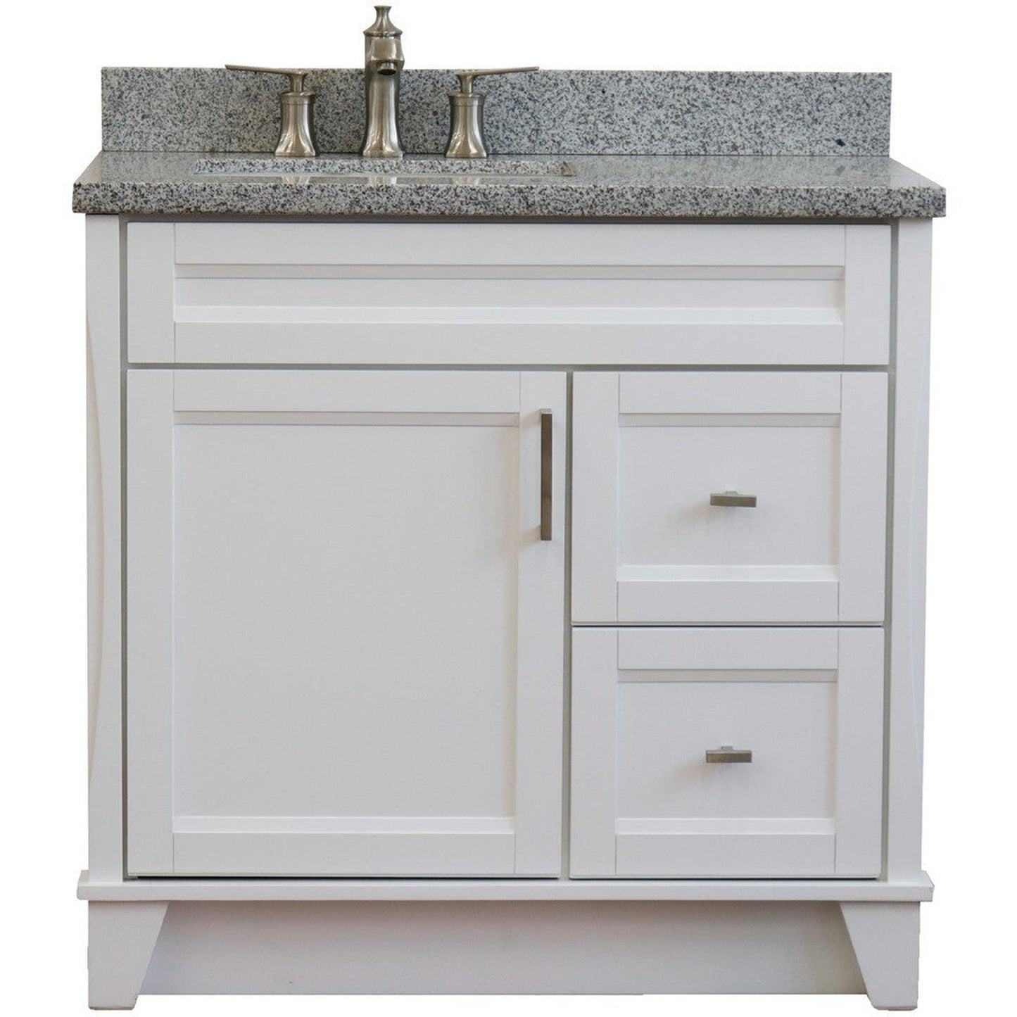 Bellaterra Home Terni 37" 1-Door 2-Drawer White Freestanding Vanity Set With Ceramic Left Offset Undermount Rectangular Sink and Gray Granite Top, and Left Door Base