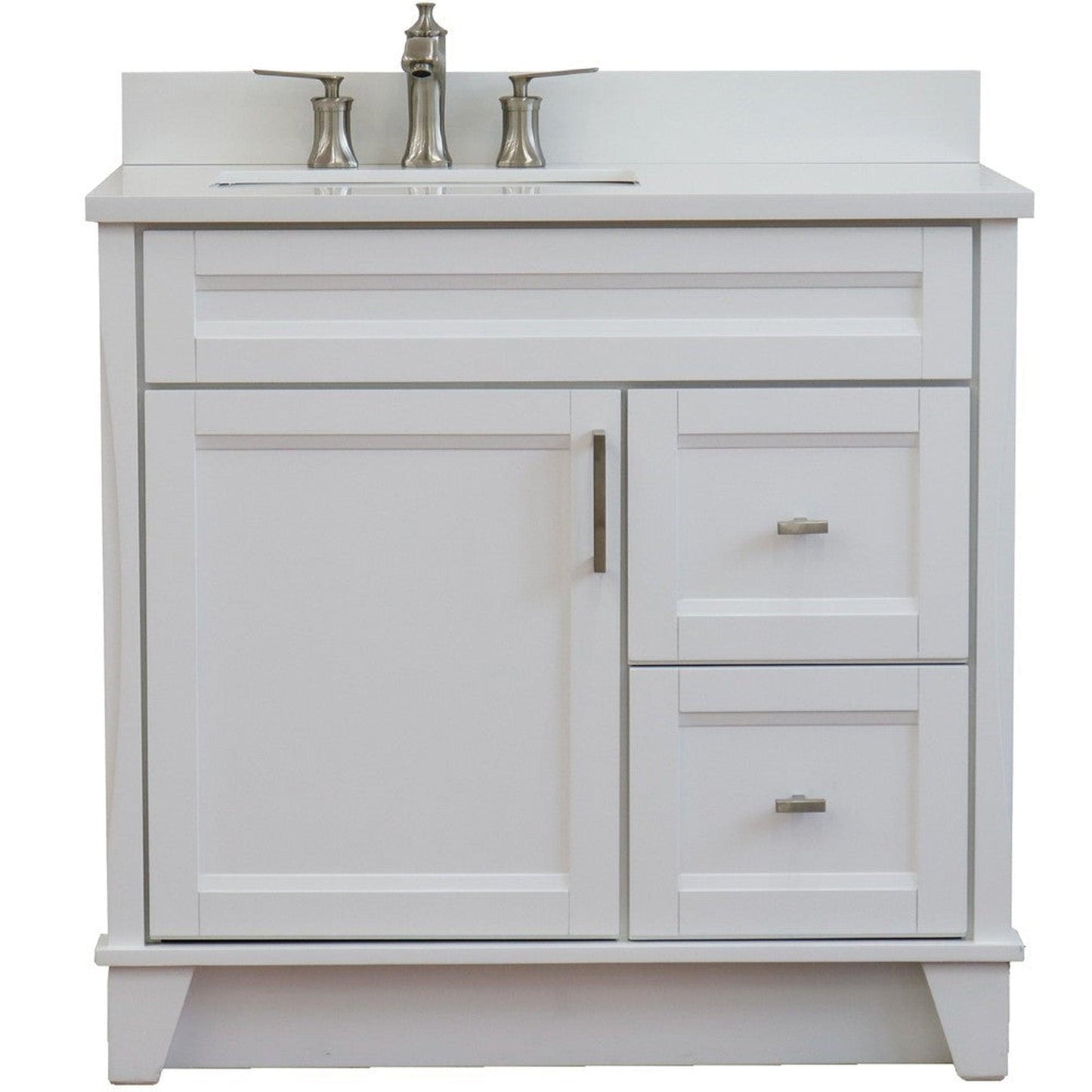 Bellaterra Home Terni 37" 1-Door 2-Drawer White Freestanding Vanity Set With Ceramic Left Offset Undermount Rectangular Sink and White Quartz Top, and Left Door Base