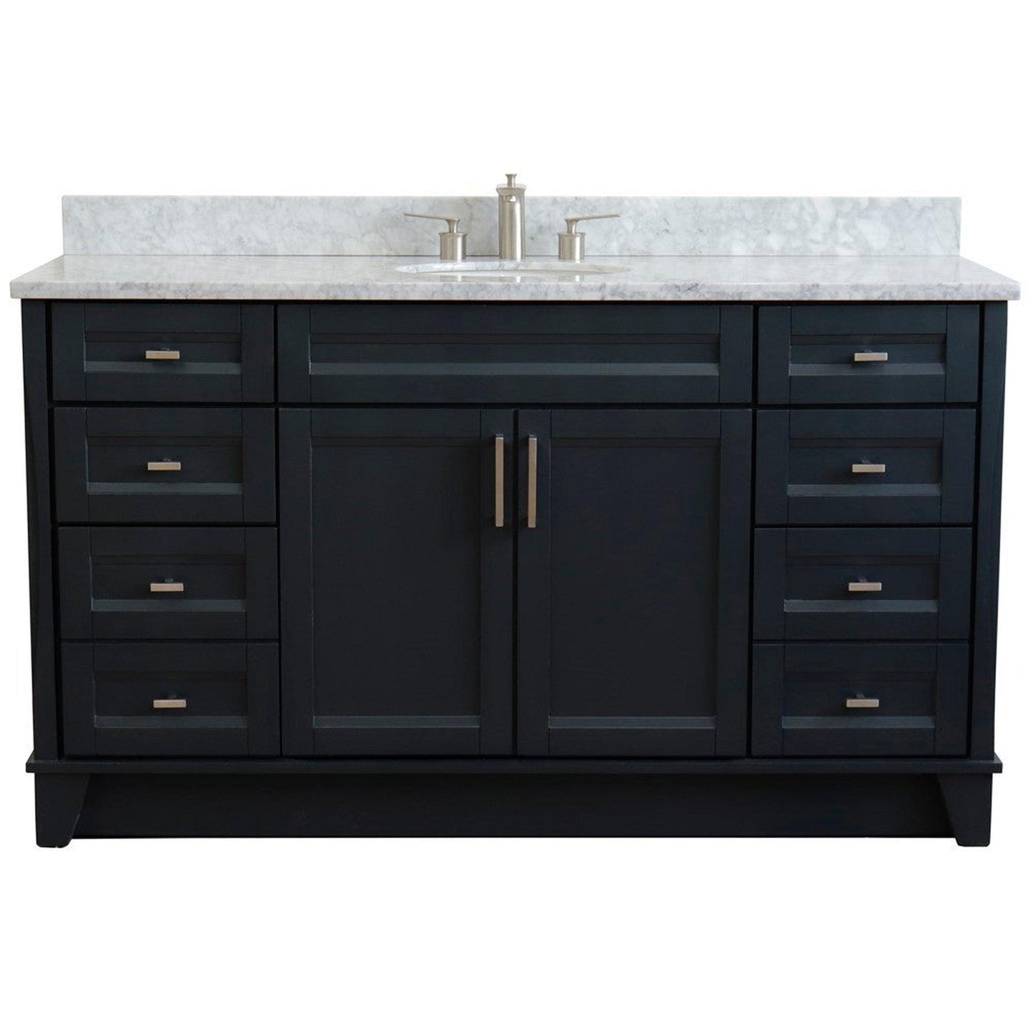 Bellaterra Home Terni 61" 2-Door 6-Drawer Dark Gray Freestanding Vanity Set With Ceramic Undermount Oval Sink And White Carrara Marble Top
