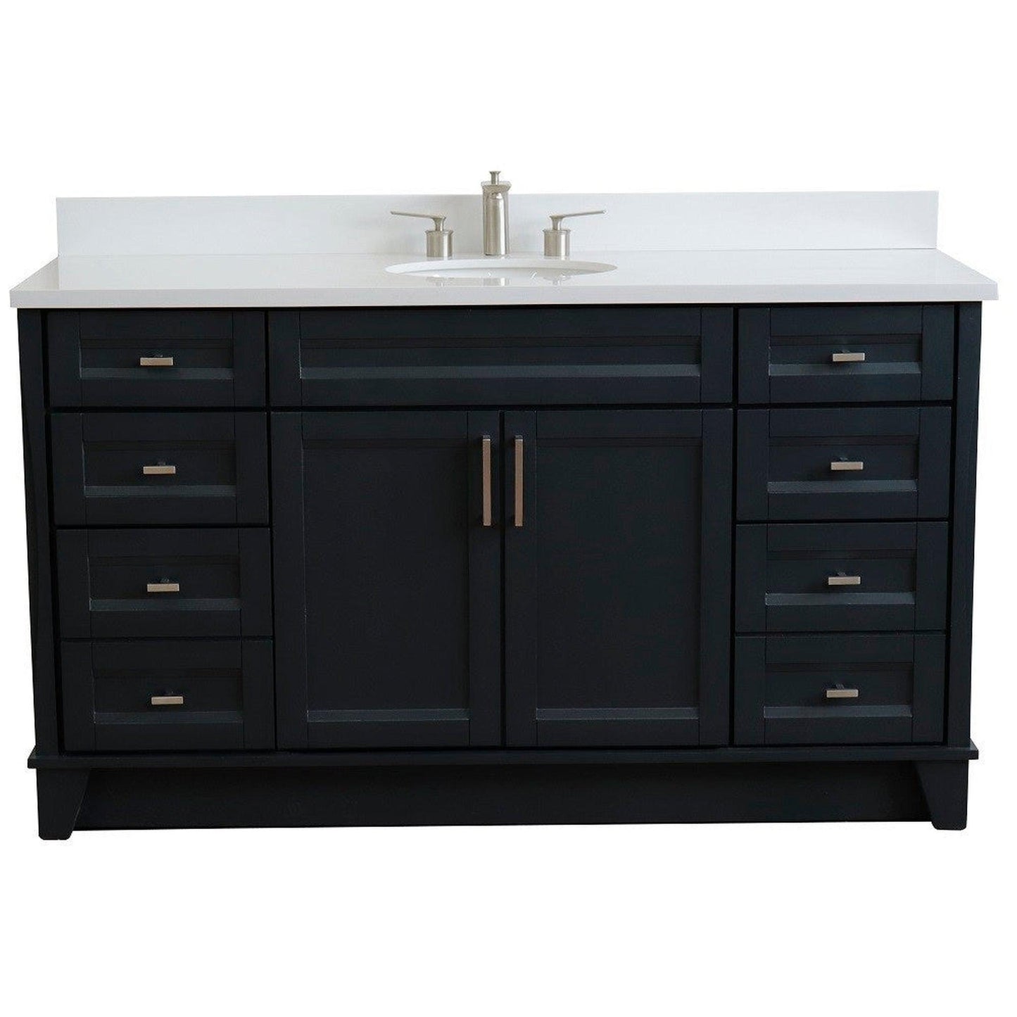 Bellaterra Home Terni 61" 2-Door 6-Drawer Dark Gray Freestanding Vanity Set With Ceramic Undermount Oval Sink And White Quartz Top