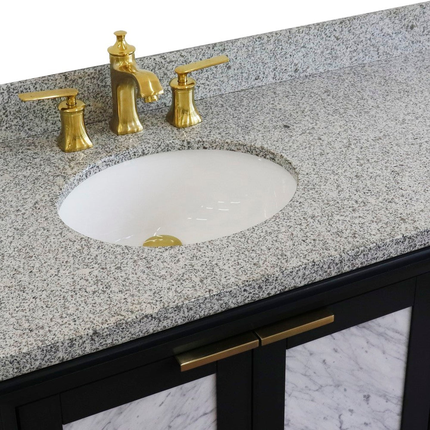 Bellaterra Home Trento 43" 2-Door 3-Drawer Dark Gray Freestanding Vanity Set With Ceramic Left Undermount Oval Sink and Gray Granite Top, and Left Door Cabinet