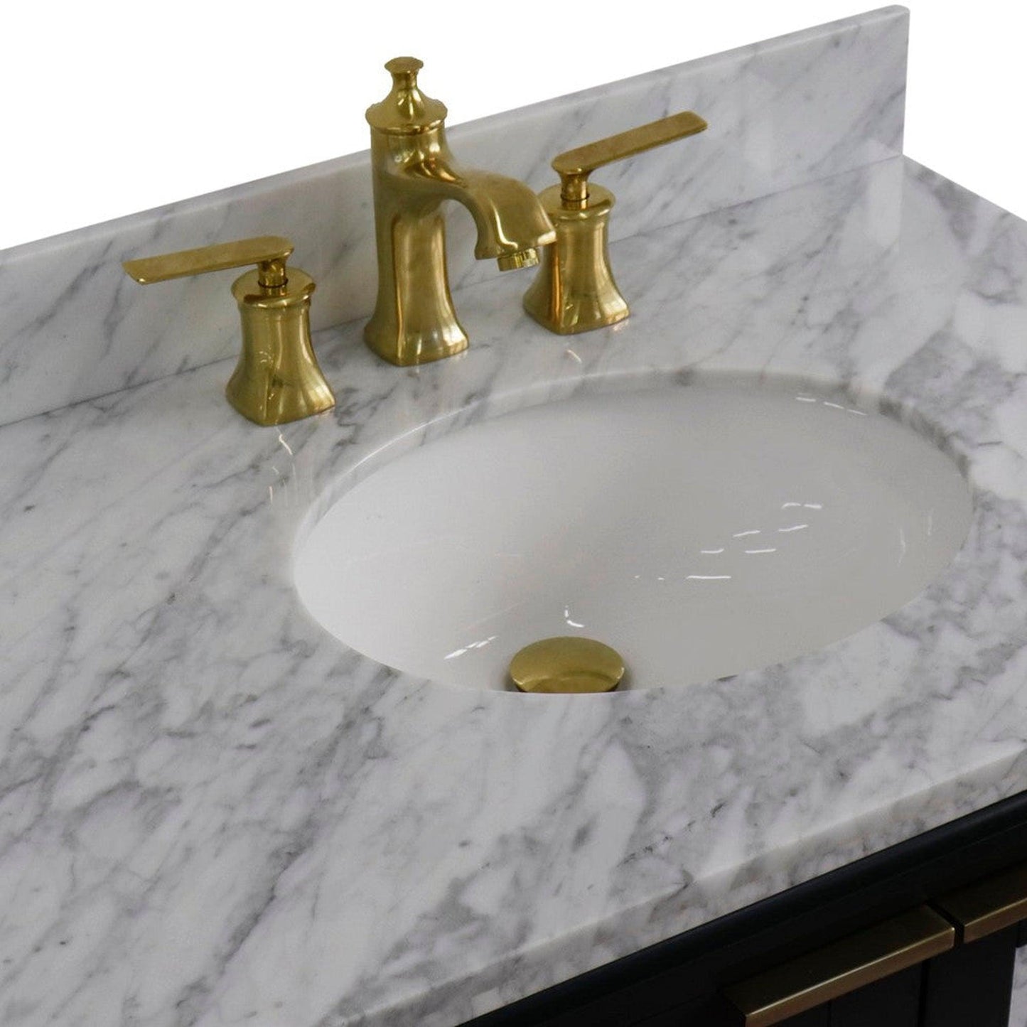 Bellaterra Home Trento 43" 2-Door 3-Drawer Dark Gray Freestanding Vanity Set With Ceramic Right Undermount Oval Sink and White Carrara Marble Top, and Right Door Cabinet