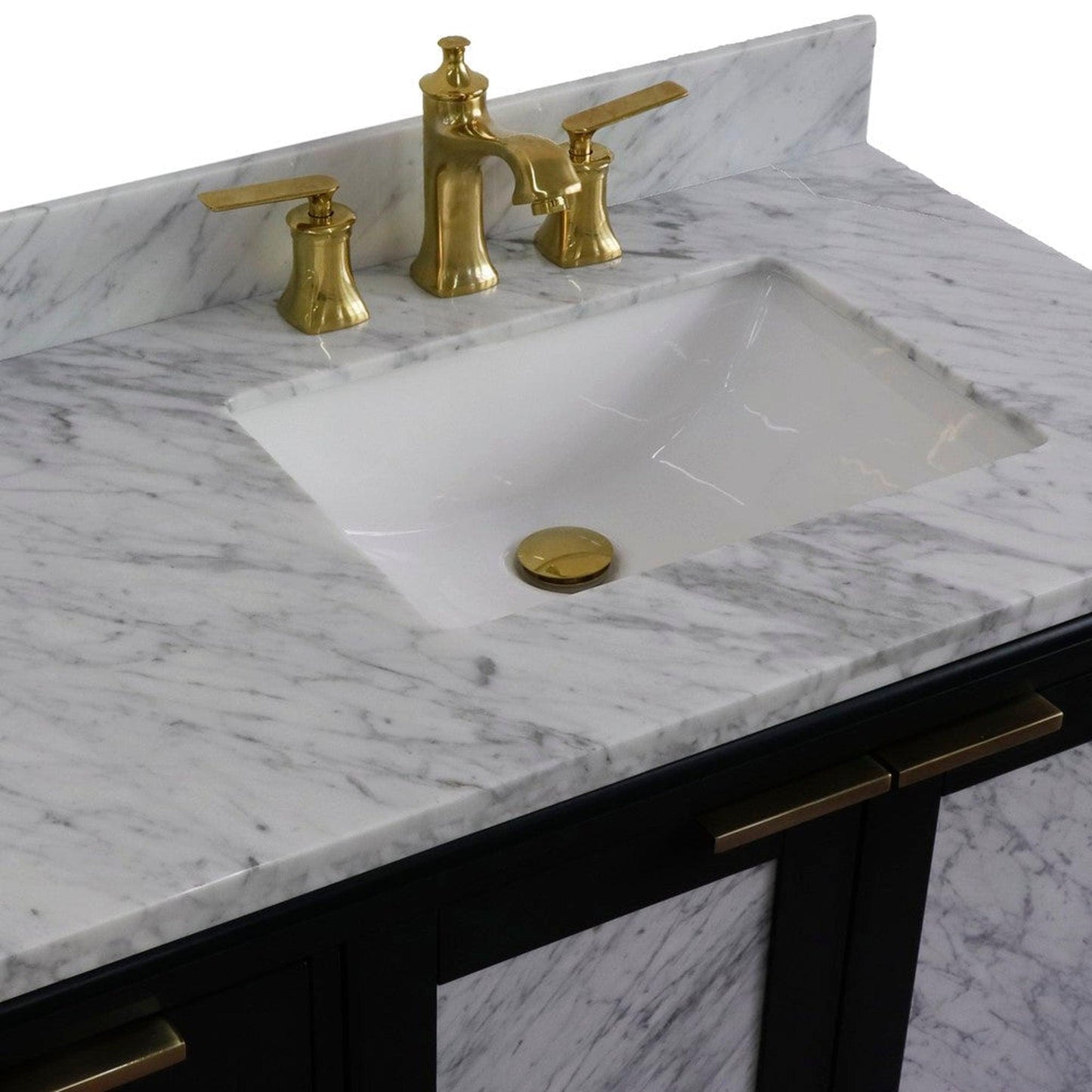 Bellaterra Home Trento 43" 2-Door 3-Drawer Dark Gray Freestanding Vanity Set With Ceramic Right Undermount Rectangular Sink and White Carrara Marble Top, and Right Door Cabinet