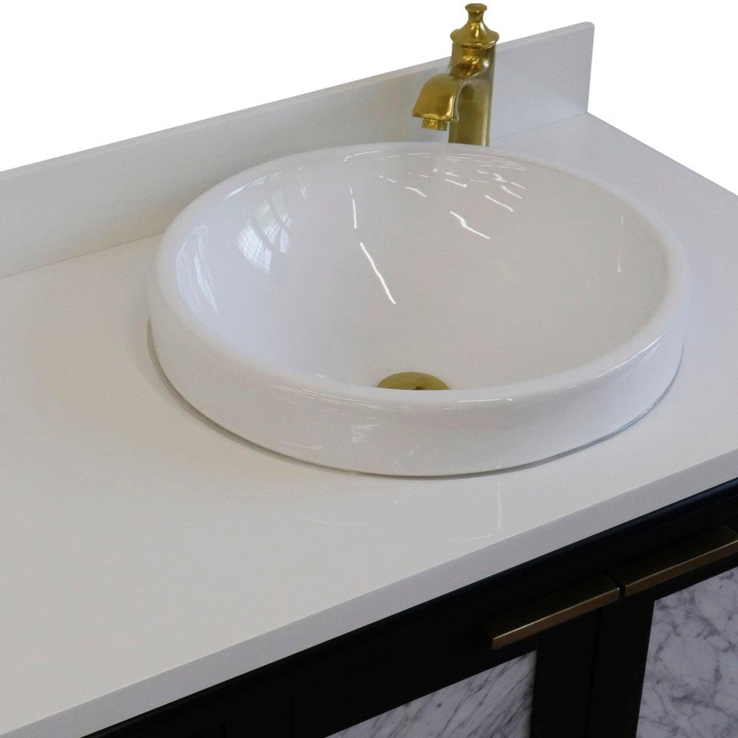 Bellaterra Home Trento 43" 2-Door 3-Drawer Dark Gray Freestanding Vanity Set With Ceramic Right Vessel Sink and White Quartz Top, and Right Door Cabinet