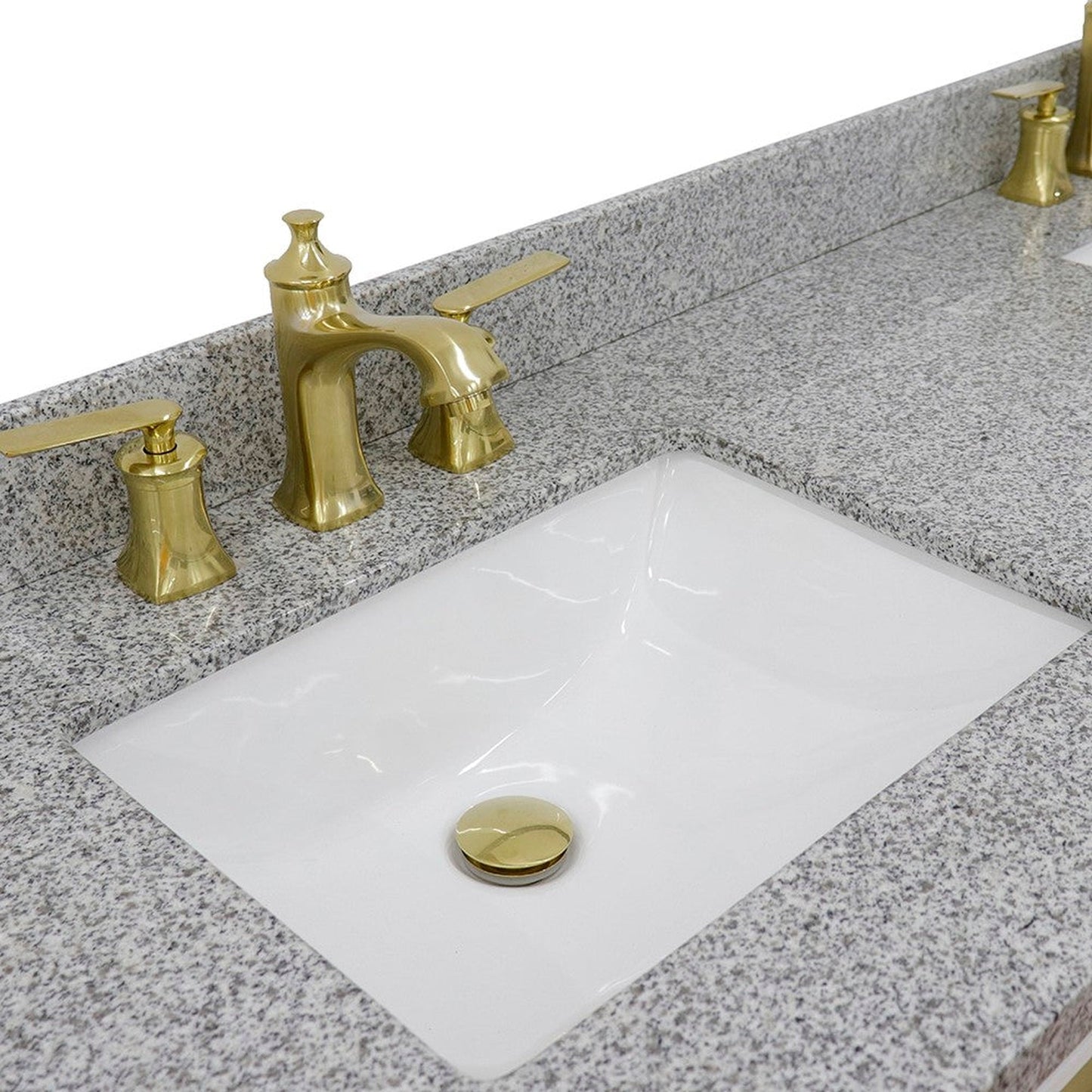 Bellaterra Home Trento 61" 4-Door 3-Drawer White Freestanding Vanity Set With Ceramic Double Undermount Rectangular Sink and Gray Granite Top