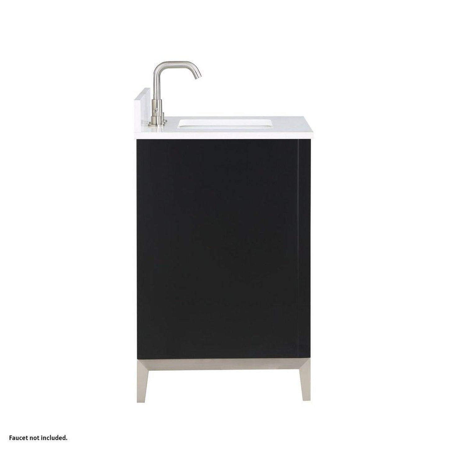 Bemma Design Gracie 30" Midnight Black Solid Wood Freestanding Bathroom Vanity With Single 3-Hole White Quartz Vanity Top, Rectangle Undermount Sink, Backsplash and Brushed Nickel Trim