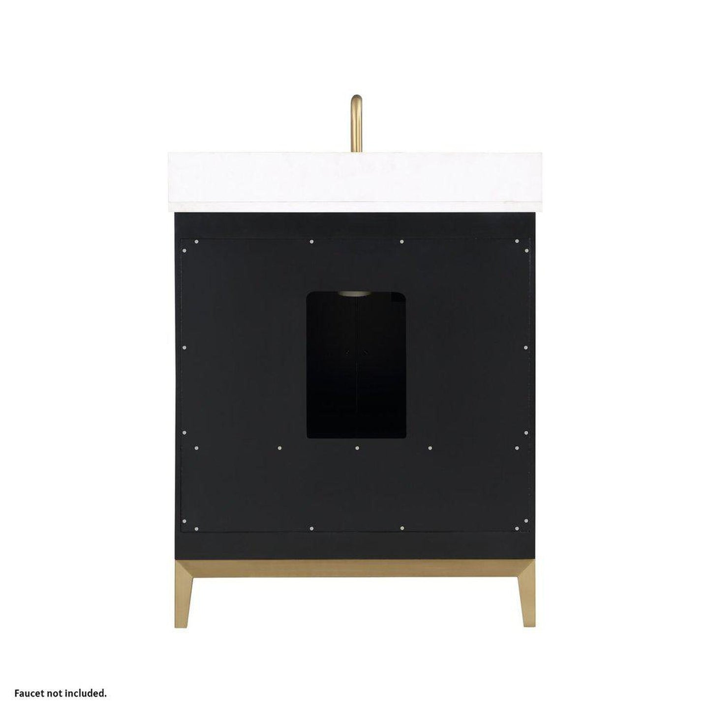 Bemma Design Gracie 30" Midnight Black Solid Wood Freestanding Bathroom Vanity With Single 3-Hole White Quartz Vanity Top, Rectangle Undermount Sink, Backsplash and Satin Brass Trim