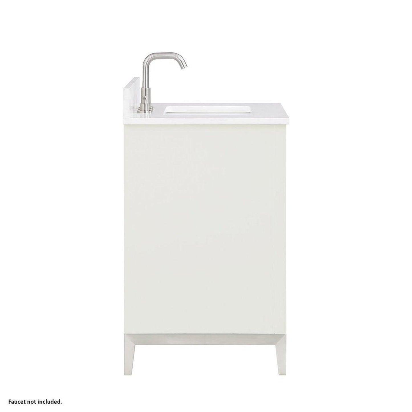 Bemma Design Gracie 30" Satin White Solid Wood Freestanding Bathroom Vanity With Single 3-Hole White Quartz Vanity Top, Rectangle Undermount Sink, Backsplash and Brushed Nickel Trim