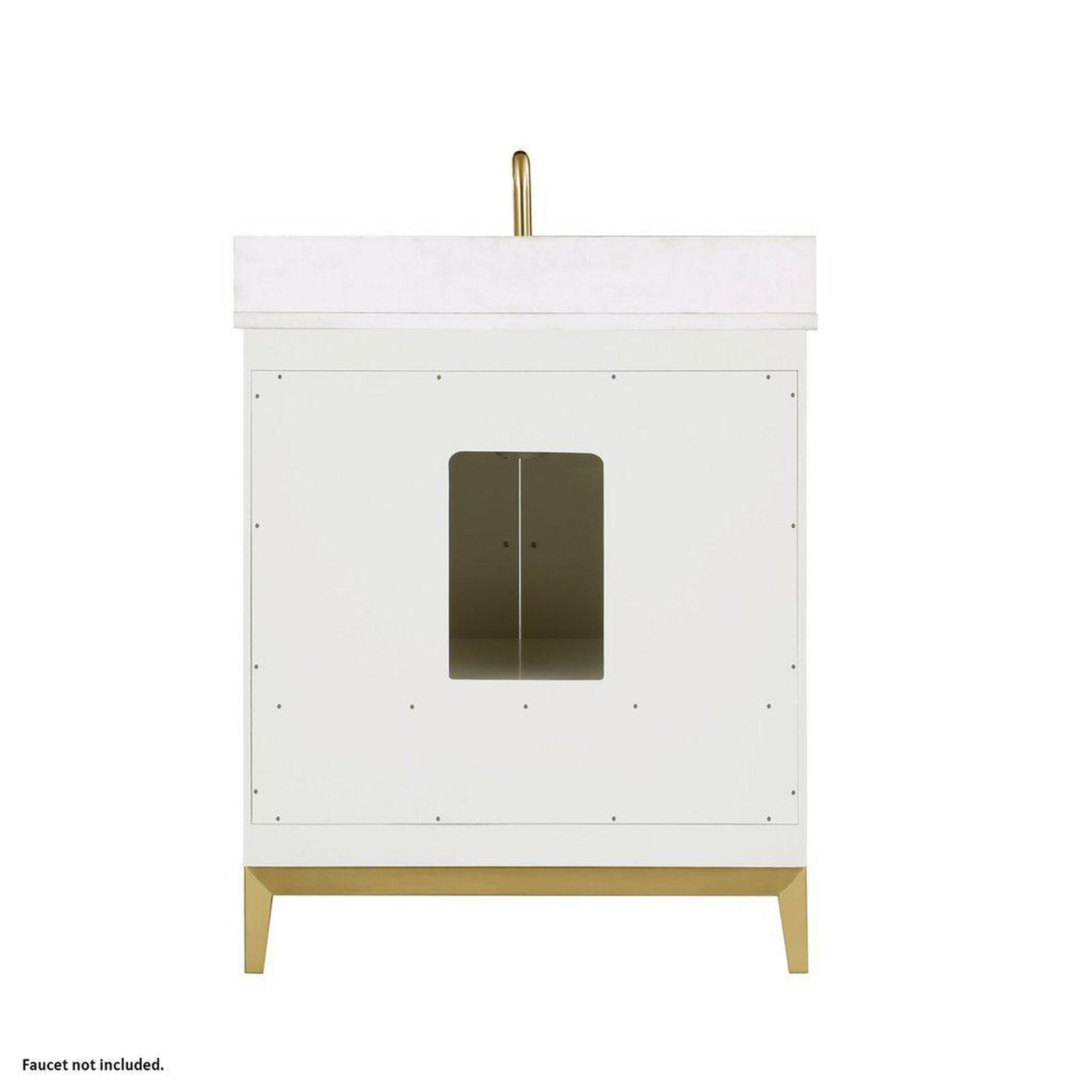 Bemma Design Gracie 30" Satin White Solid Wood Freestanding Bathroom Vanity With Single 3-Hole White Quartz Vanity Top, Rectangle Undermount Sink, Backsplash and Satin Brass Trim