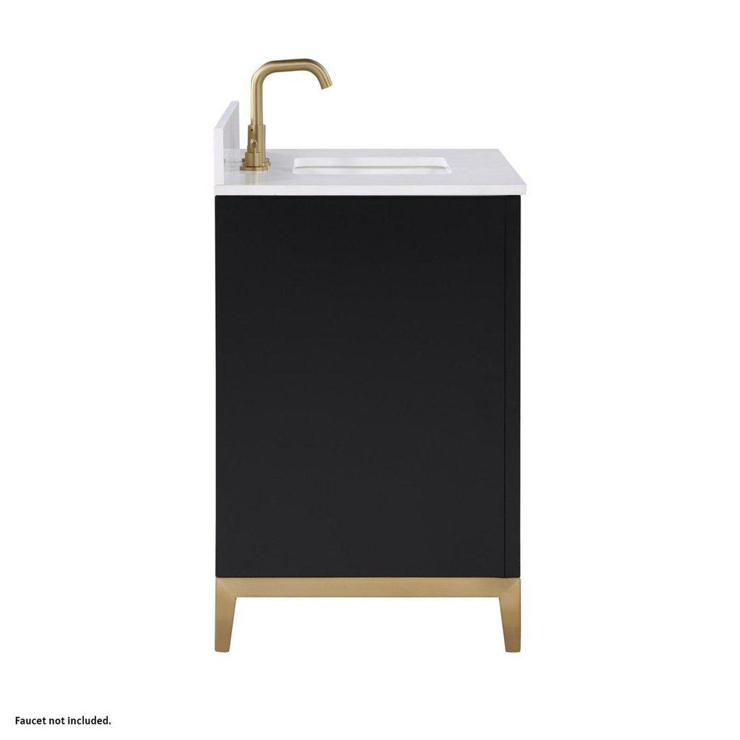 Bemma Design Gracie 36" Midnight Black Solid Wood Freestanding Bathroom Vanity With Single 3-Hole White Quartz Vanity Top, Rectangle Undermount Sink, Backsplash and Satin Brass Trim