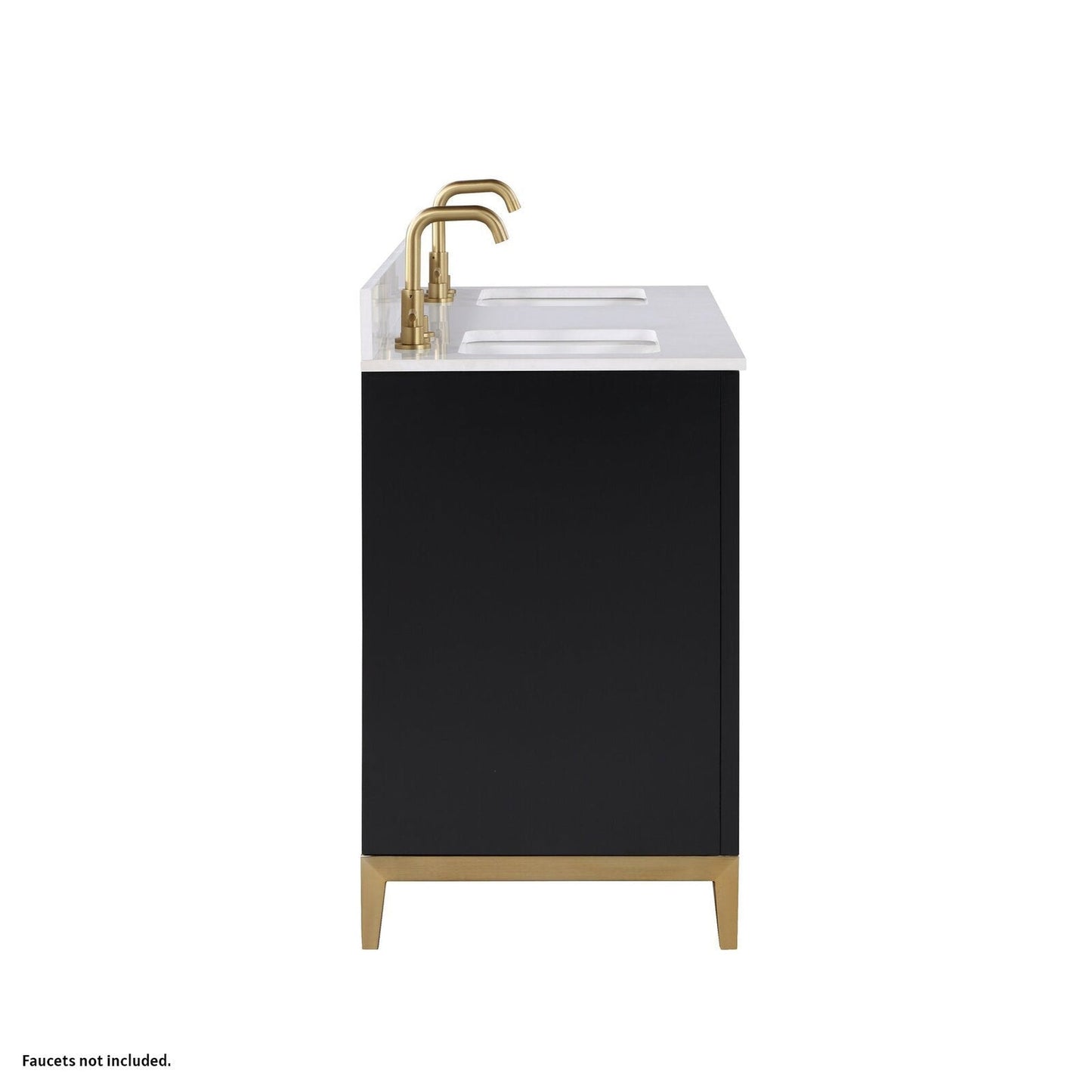 Bemma Design Gracie 60" Midnight Black Solid Wood Freestanding Bathroom Vanity With Double 3-Hole White Quartz Vanity Top, Rectangle Undermount Sink, Backsplash and Satin Brass Trim