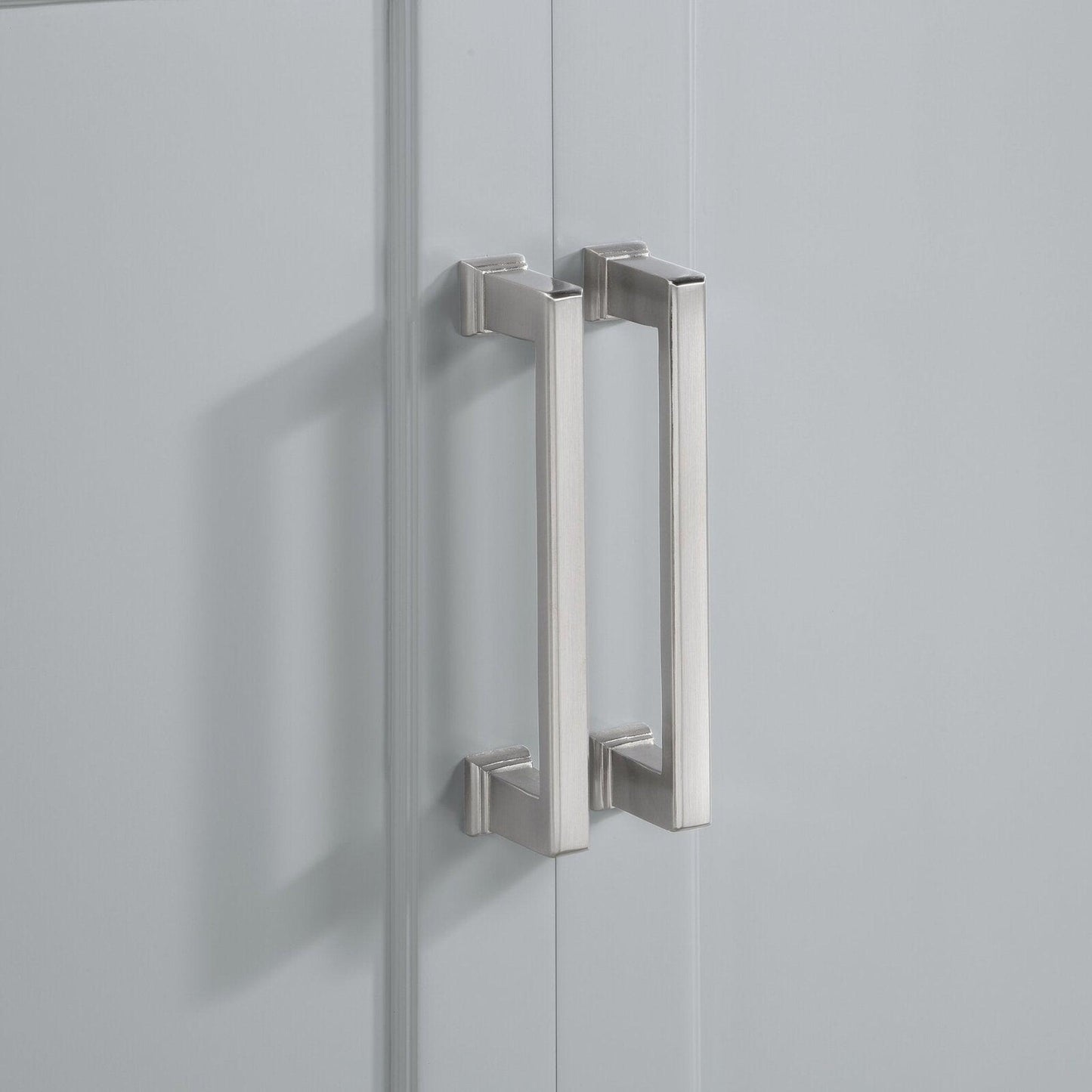 Bemma Design Montauk 60" Morning Fog Gray Solid Wood Freestanding Bathroom Vanity With Double 3-Hole White Quartz Vanity Top, Oval Undermount Sink, and Backsplash