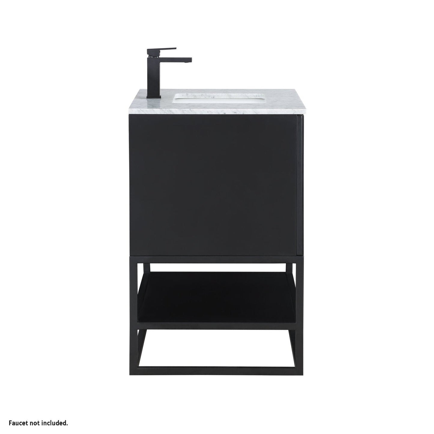 Bemma Design Terra 36" Midnight Black Solid Wood Freestanding Bathroom Vanity With Single 1-Hole Italian Carra Marble Vanity Top, Rectangle Undermount Sink and Matte Black Trim