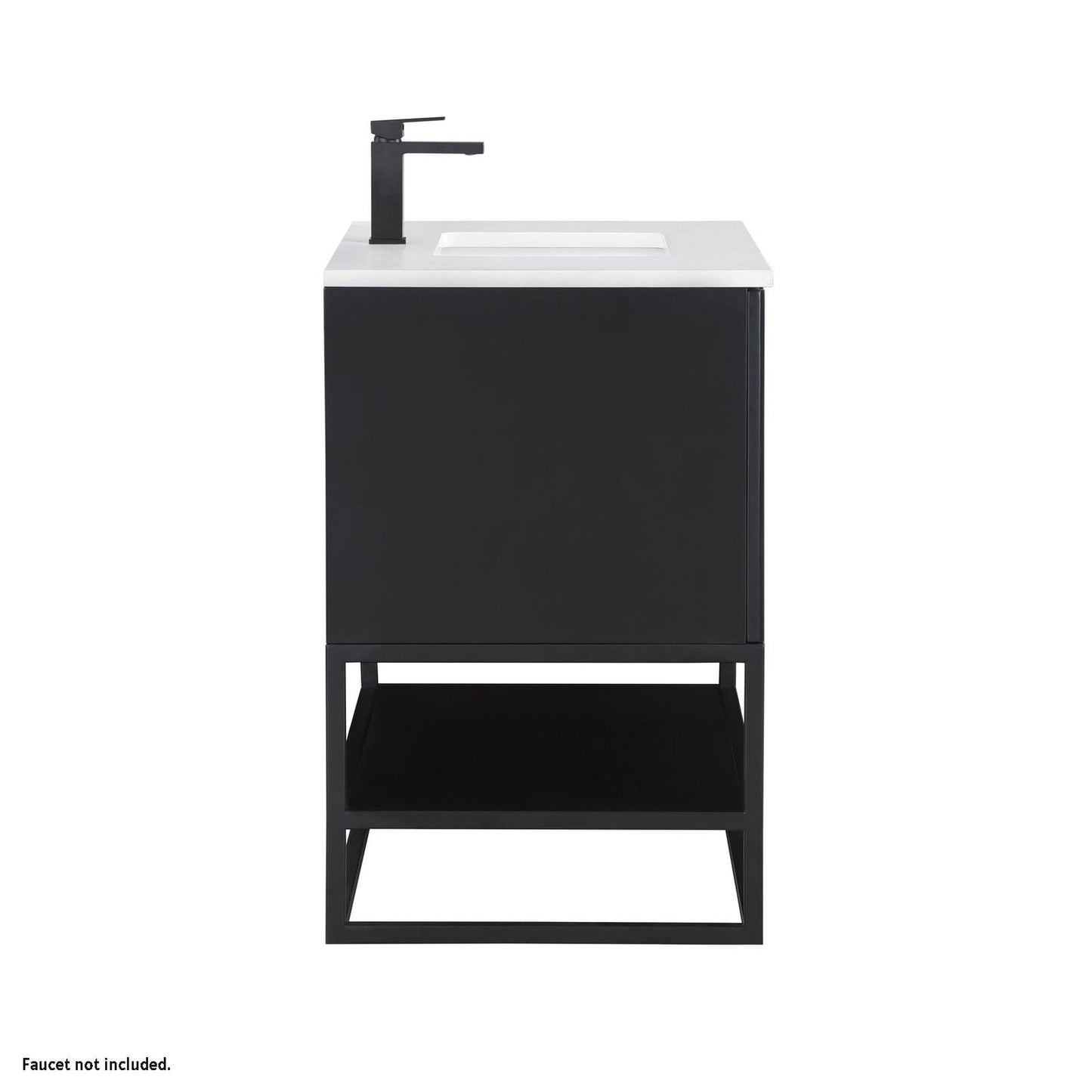 Bemma Design Terra 36" Midnight Black Solid Wood Freestanding Bathroom Vanity With Single 1-Hole White Quartz Vanity Top, Rectangle Undermount Sink and Matte Black Trim