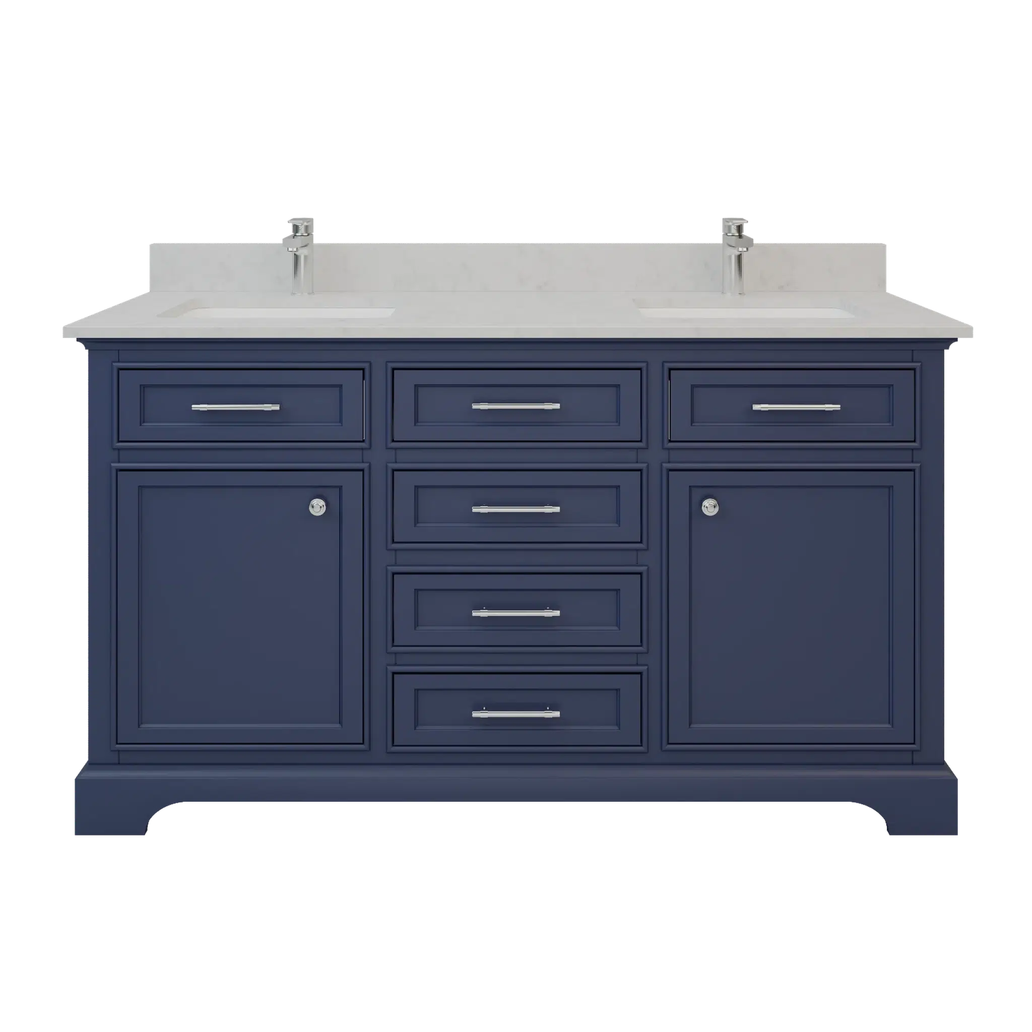 Bienal Talia 60" Navy Blue 6-Drawer 2-Door Vanity With Sivec Marble Co