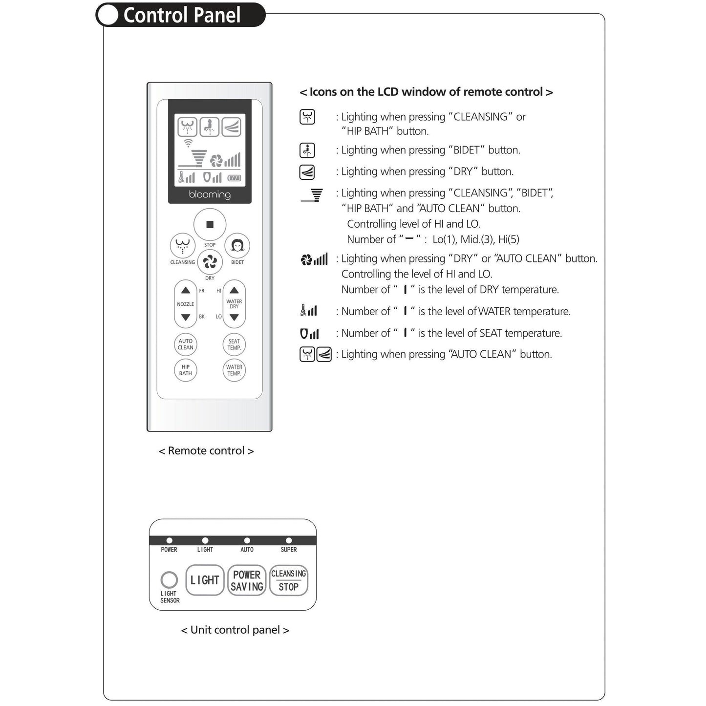 Blooming NB-R1063-RW White On-Demand Electronic Heating System Round Bidet Seat With Silver Edition Large Remote Control and LED Night Light
