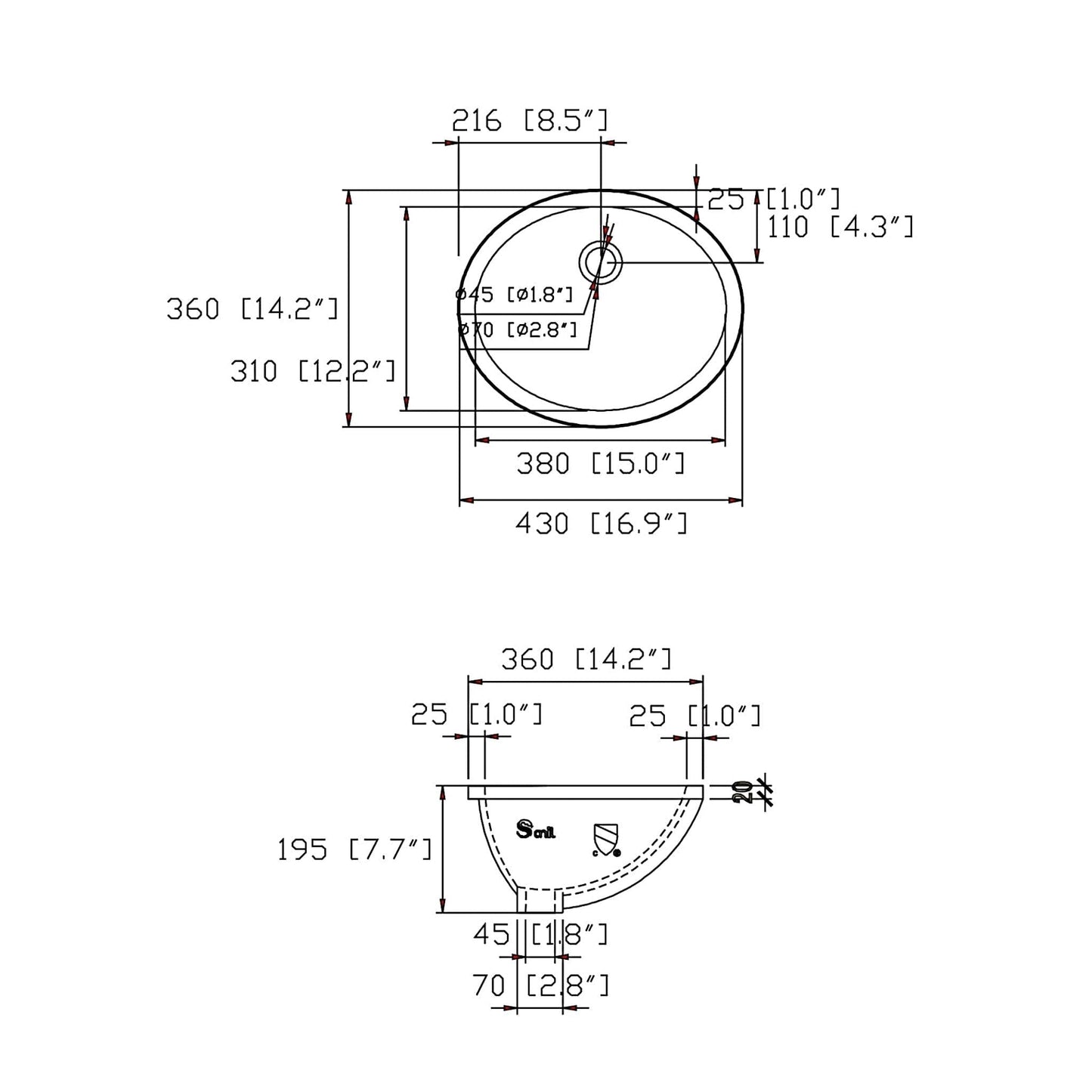 Blossom 17" x 14" Biscuit Oval Ceramic Undermount Sink With Overflow