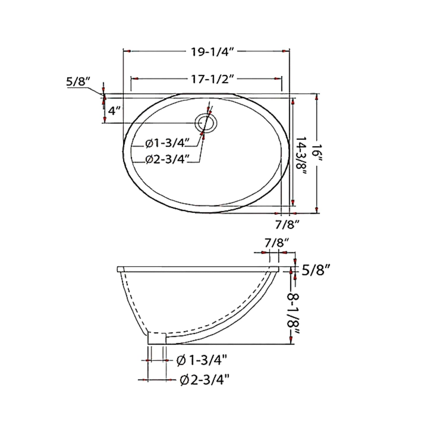 Blossom 19" x 16" Biscuit Oval Ceramic Undermount Sink With Overflow